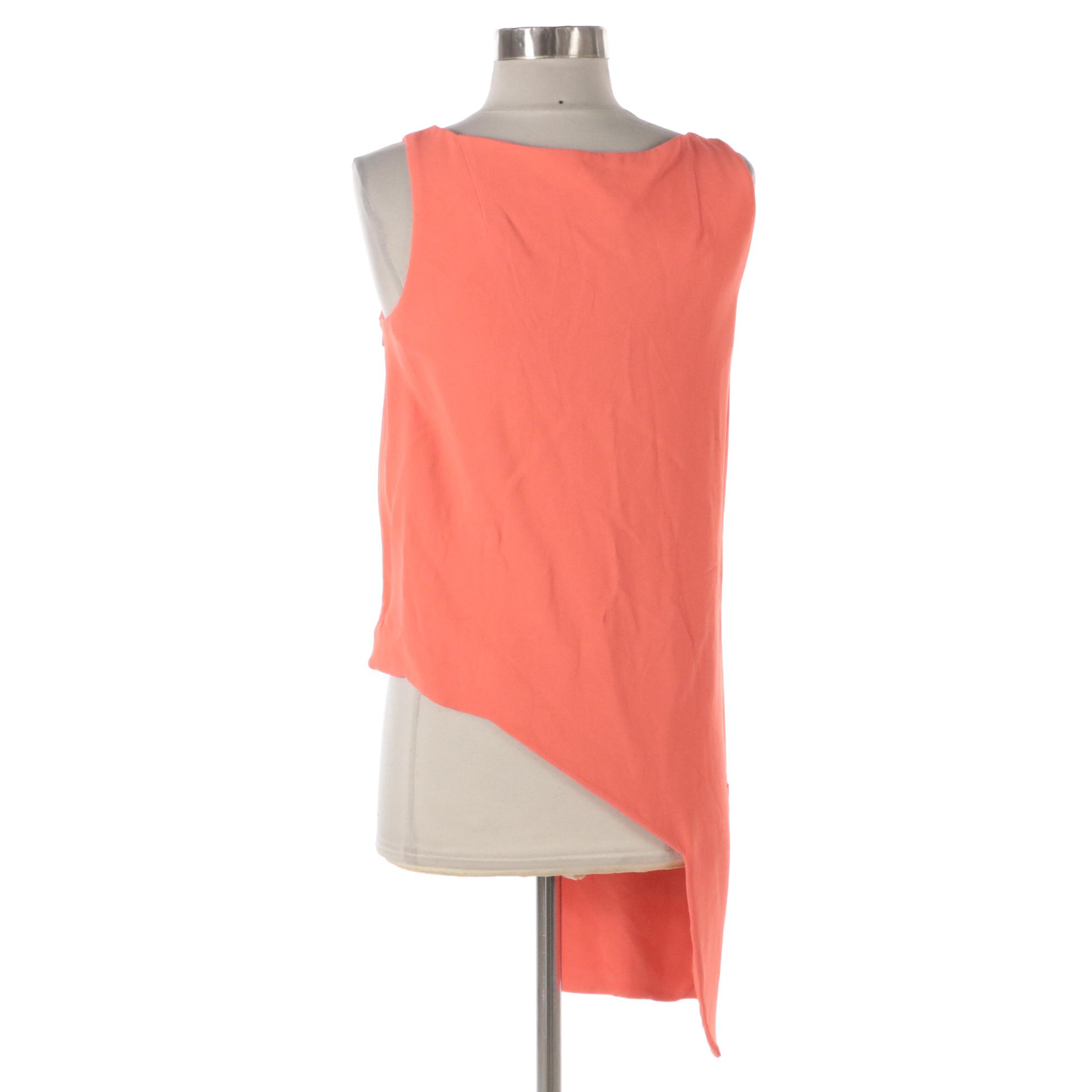 Hussein Chalayan Sleeveless Asymmetrical Tailored Top in Coral Viscose Blend