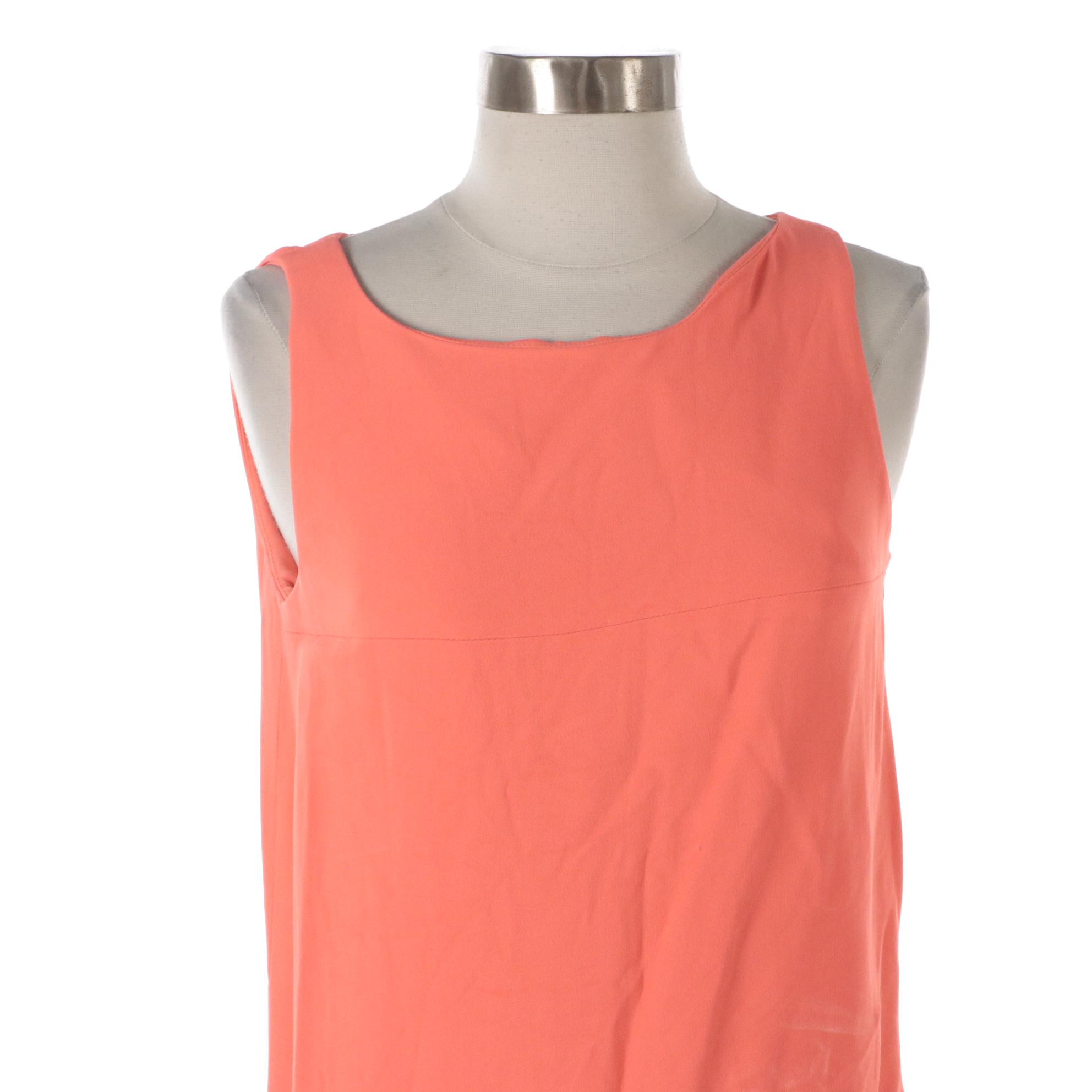 Hussein Chalayan Sleeveless Asymmetrical Tailored Top in Coral Viscose Blend