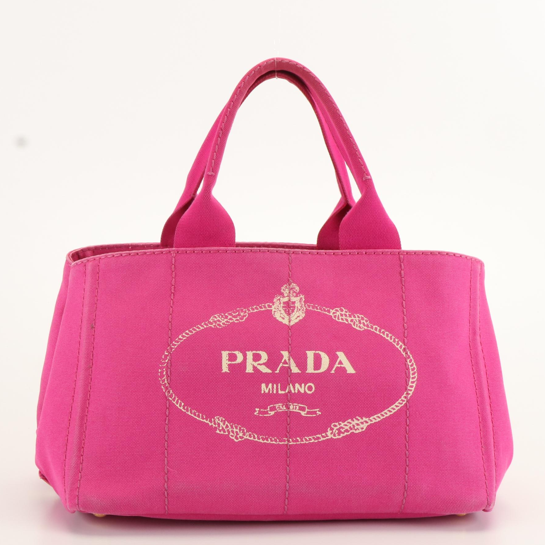 Prada Canapa Logo Tote Bag in Pink Fuchsia Canvas