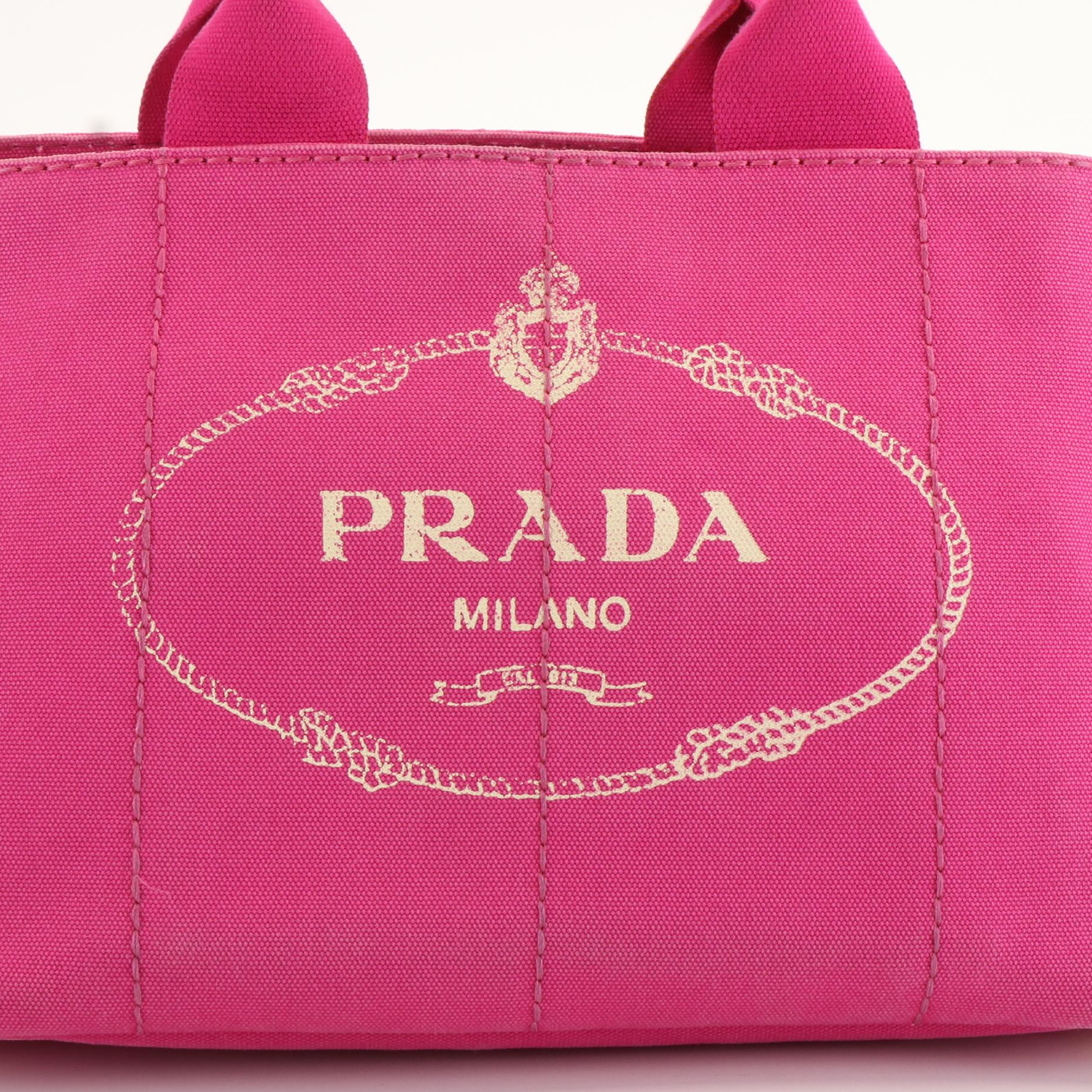 Prada Canapa Logo Tote Bag in Pink Fuchsia Canvas
