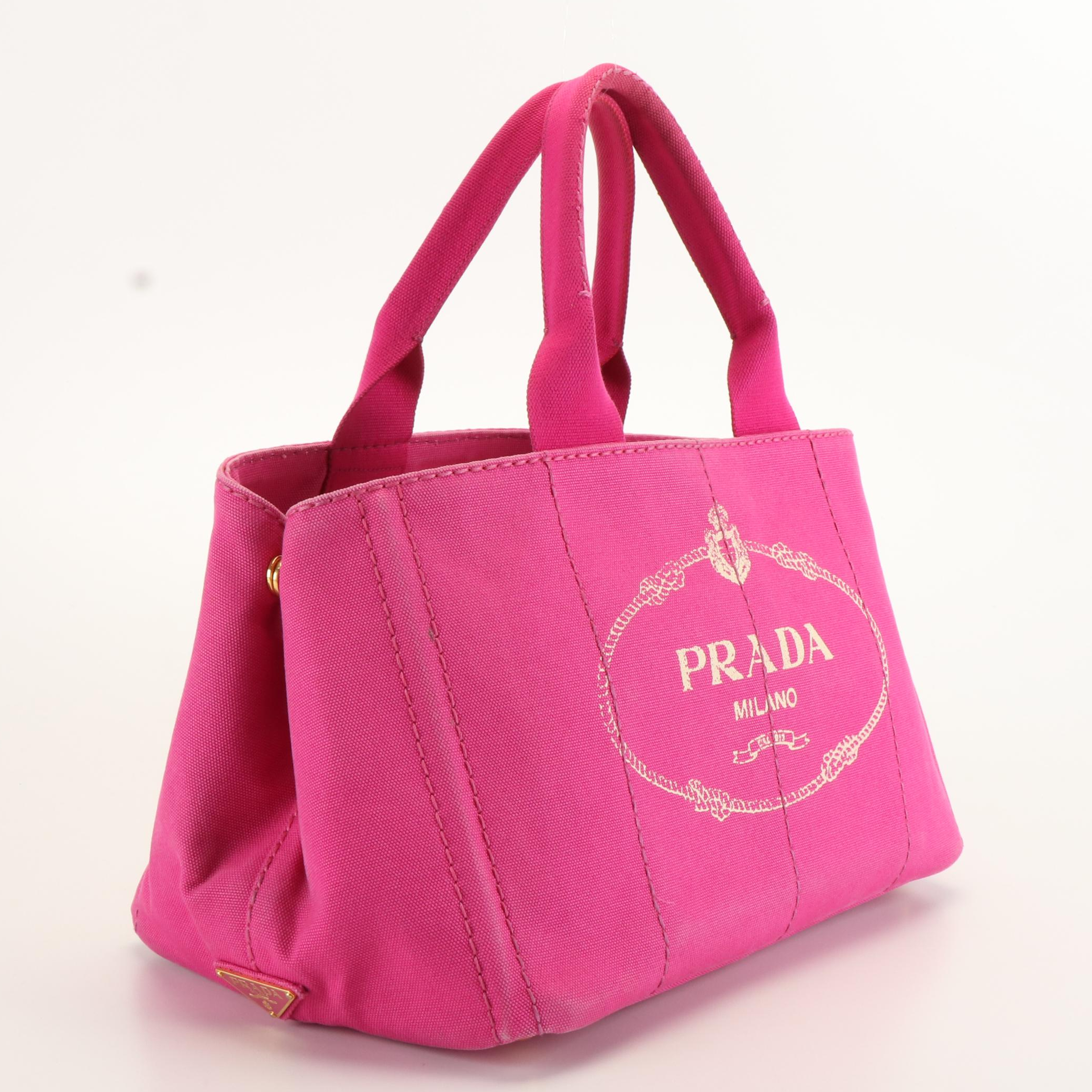 Prada Canapa Logo Tote Bag in Pink Fuchsia Canvas