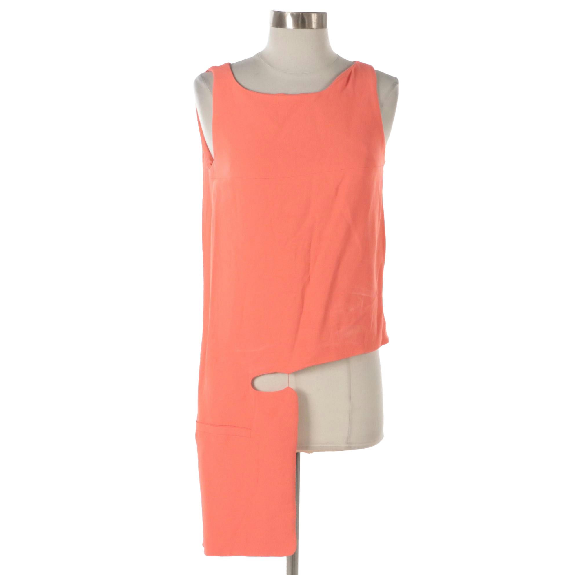 Hussein Chalayan Sleeveless Asymmetrical Tailored Top in Coral Viscose Blend