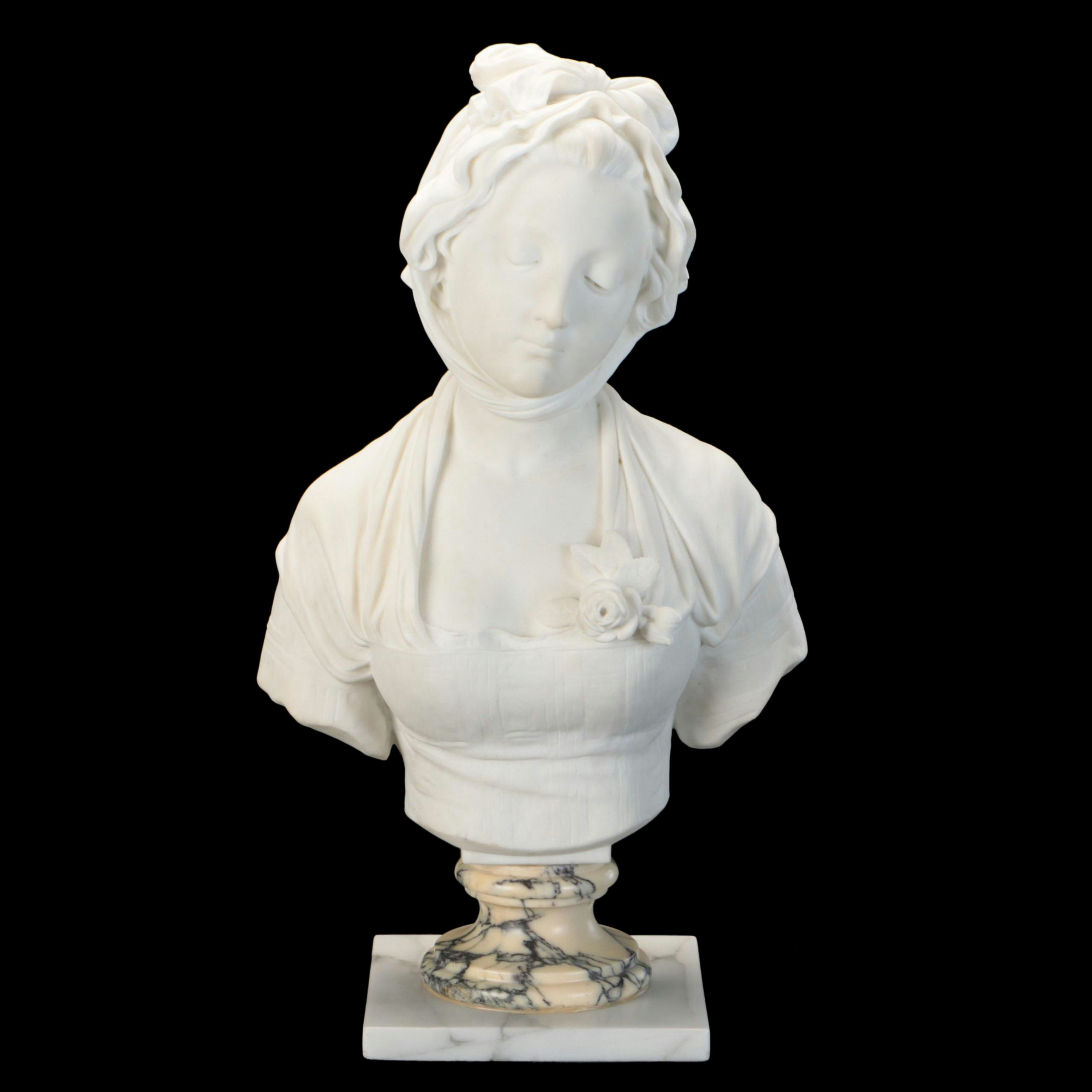 Antonio Piazza Marble Sculpture Portrait Bust of a Young Woman