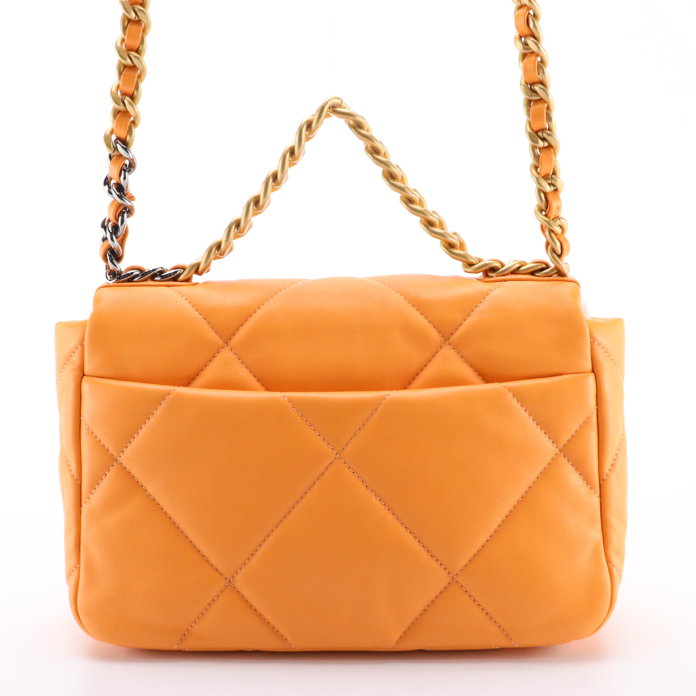 Chanel 19 Small Flap Bag in Quilted Orange Lambskin Leather