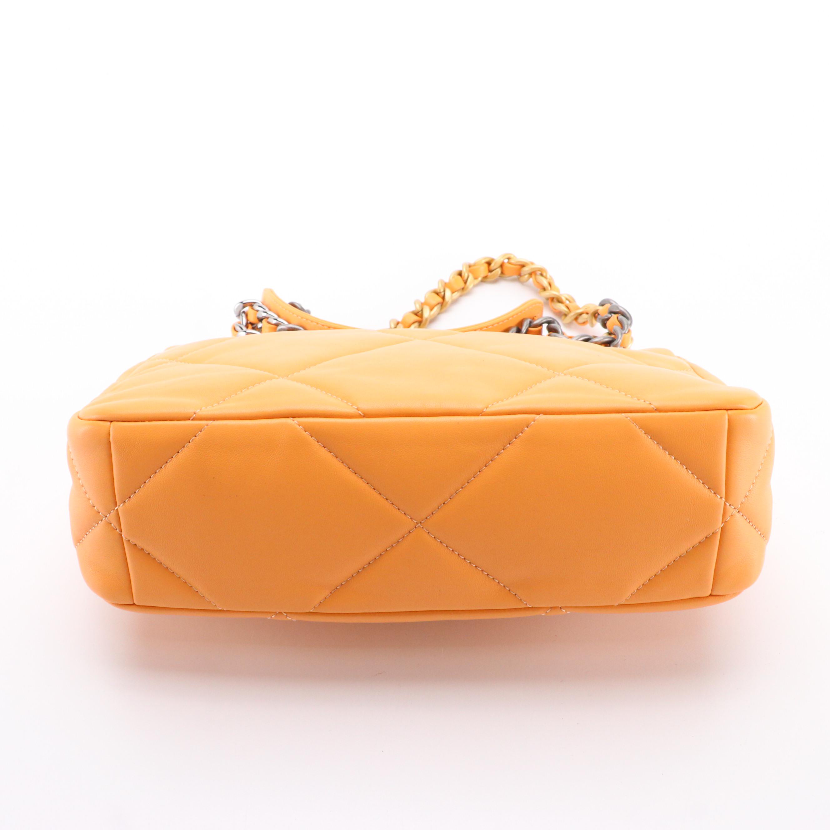 Chanel 19 Small Flap Bag in Quilted Orange Lambskin Leather