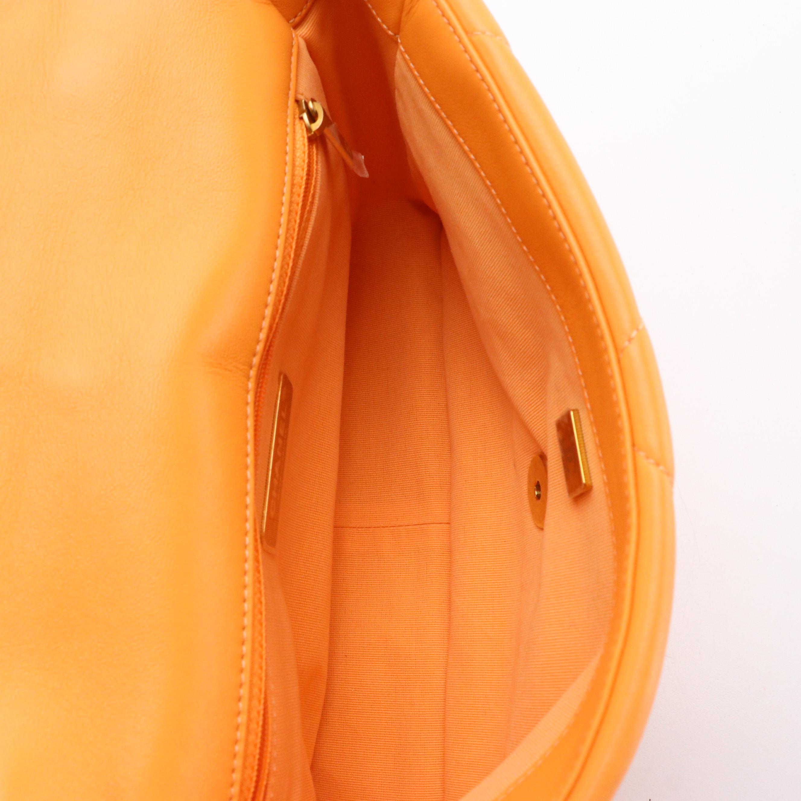 Chanel 19 Small Flap Bag in Quilted Orange Lambskin Leather