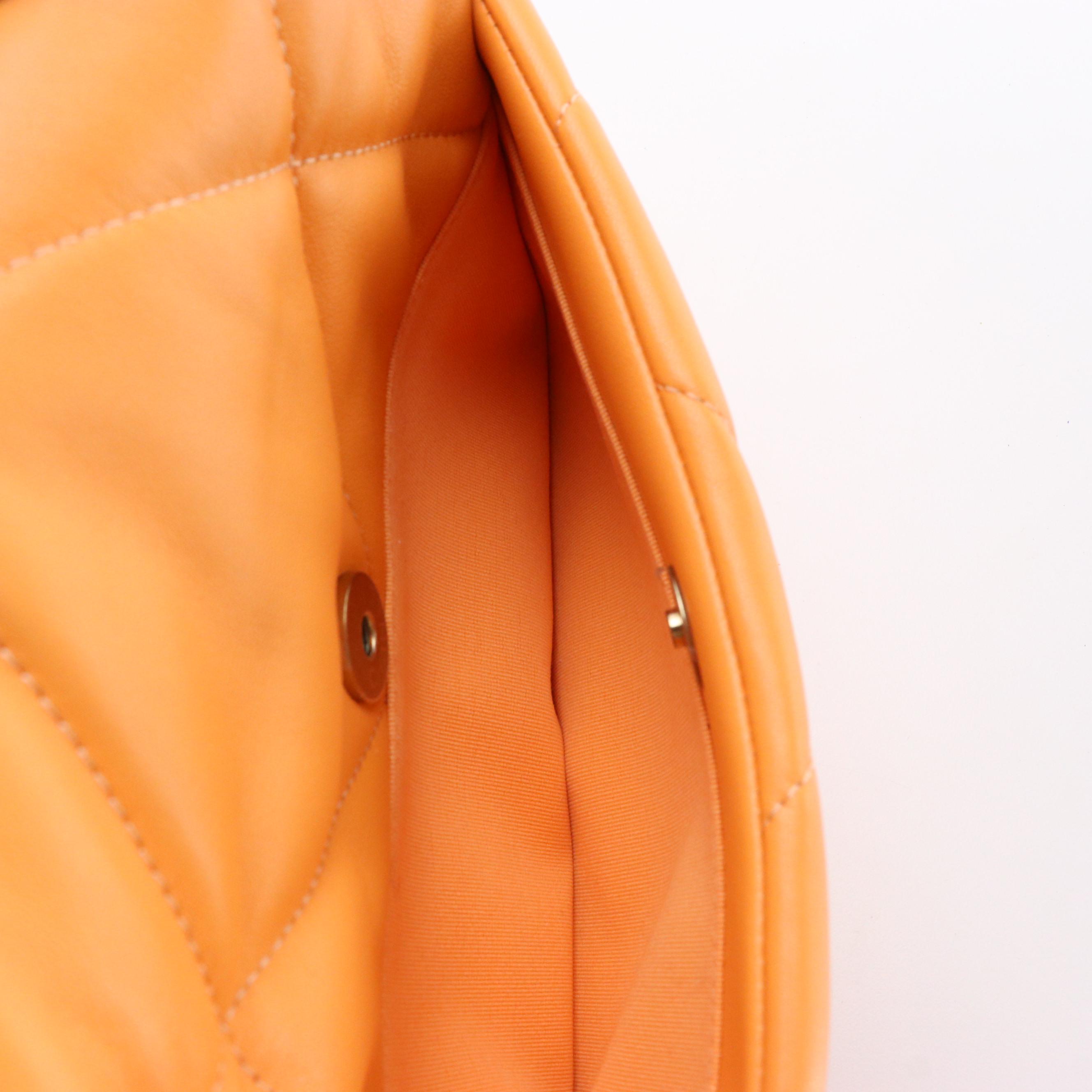 Chanel 19 Small Flap Bag in Quilted Orange Lambskin Leather
