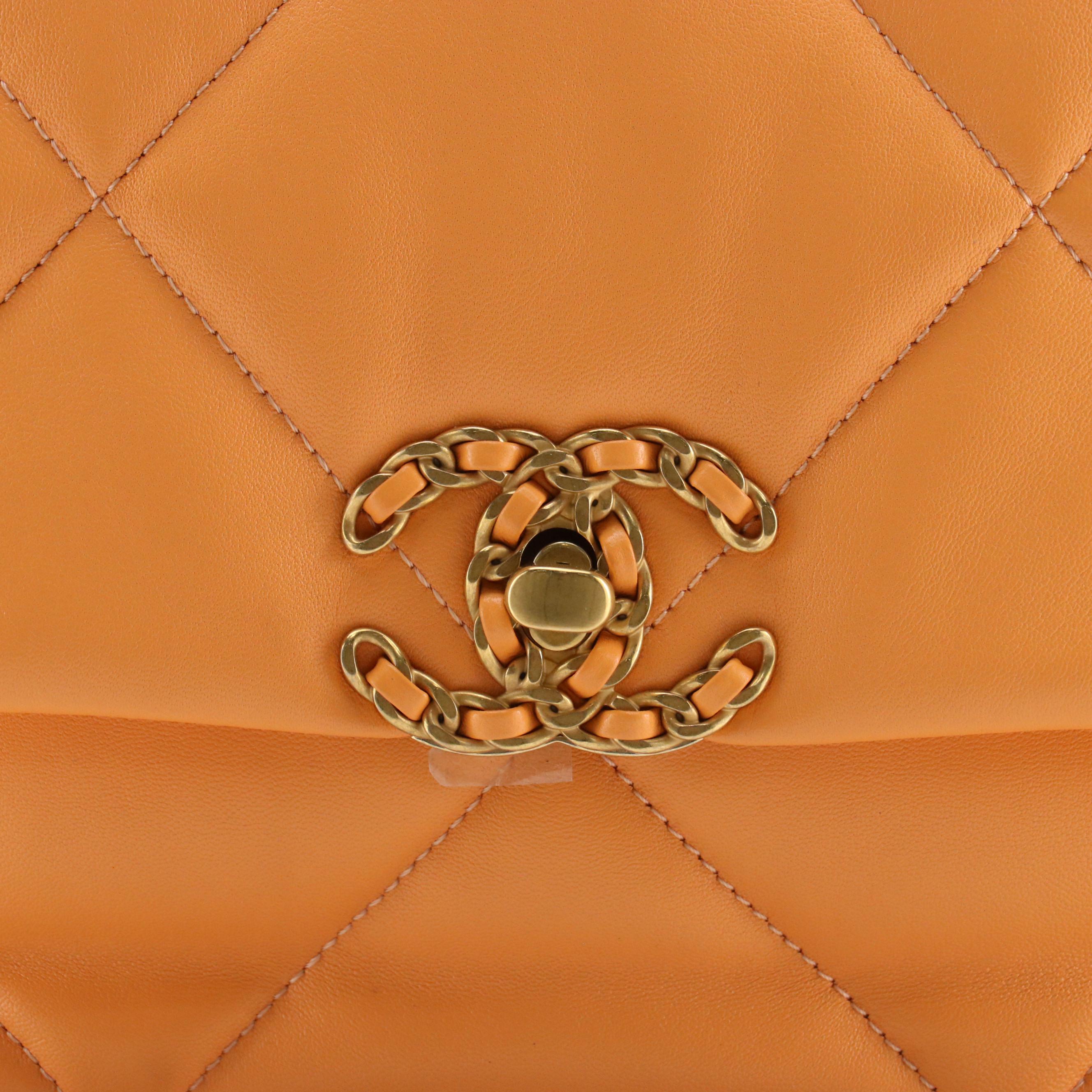 Chanel 19 Small Flap Bag in Quilted Orange Lambskin Leather