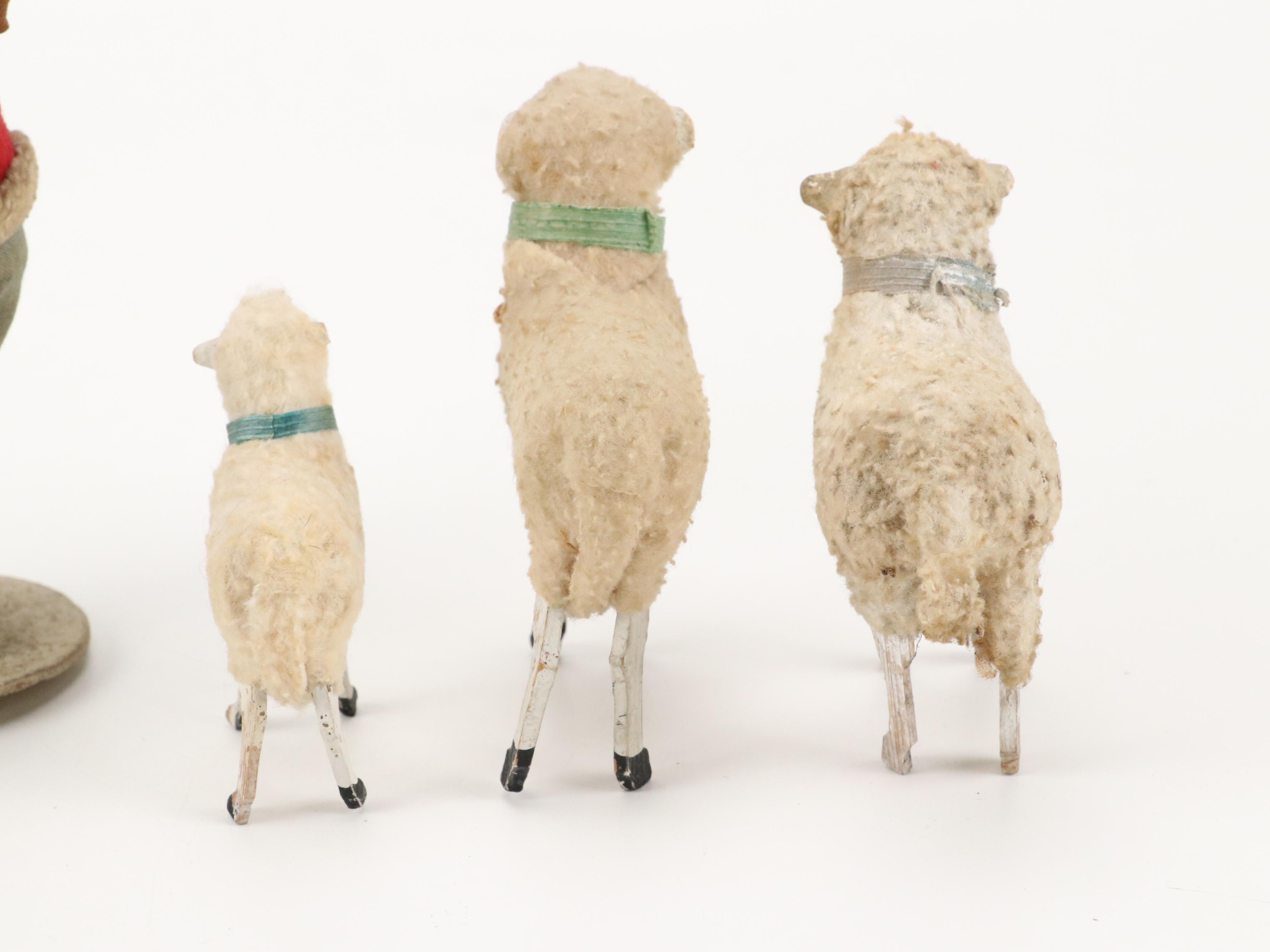 Santa Claus Candy Container with German Wooly Putz Sheep, 20th Century