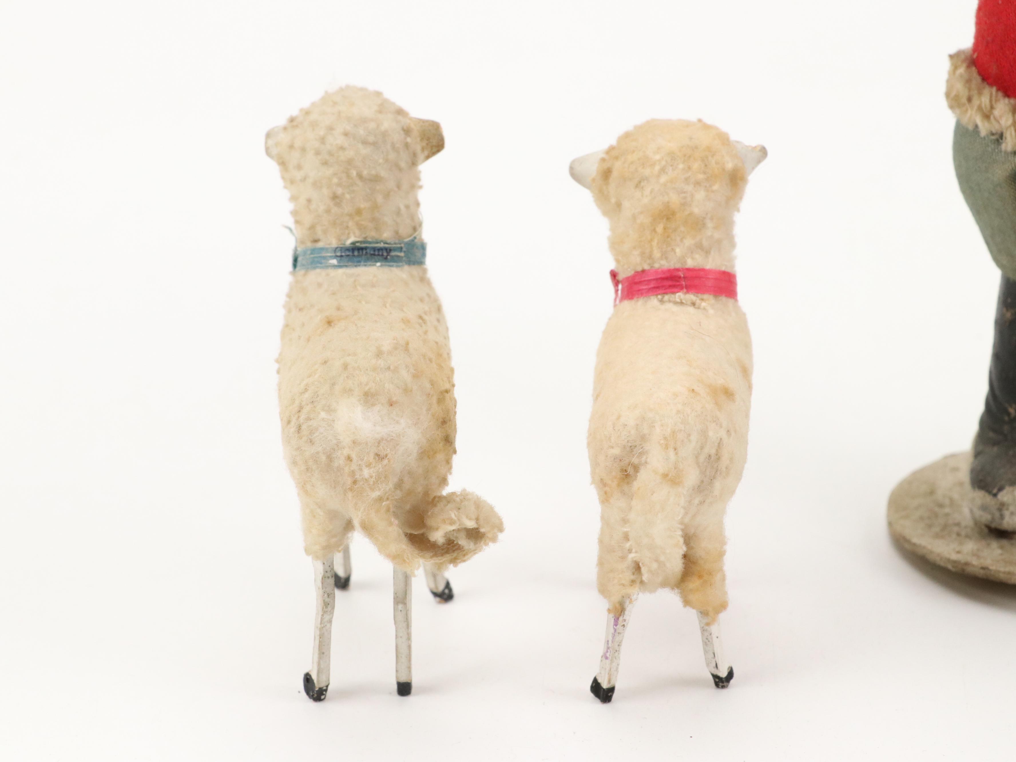 Santa Claus Candy Container with German Wooly Putz Sheep, 20th Century