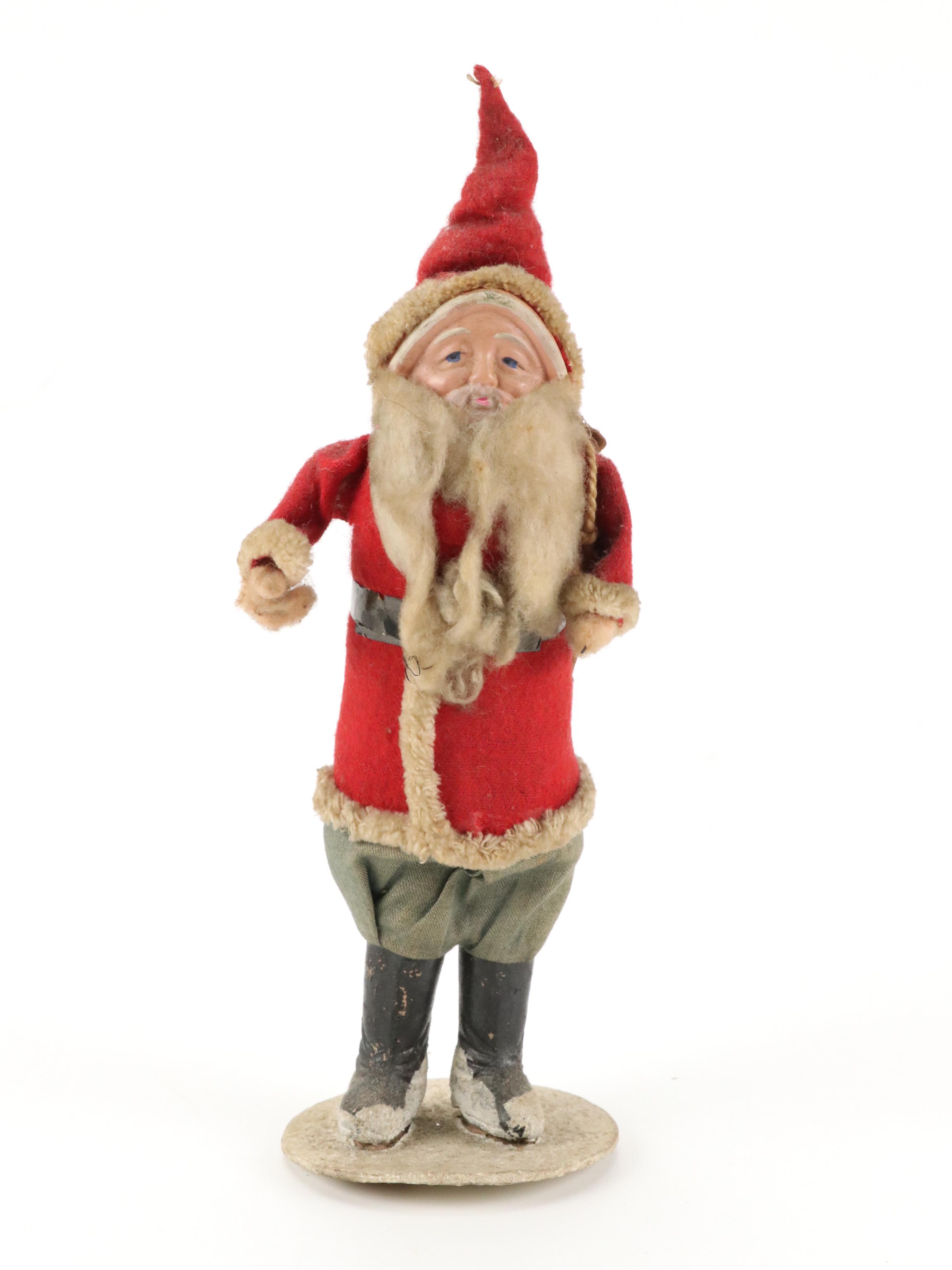 Santa Claus Candy Container with German Wooly Putz Sheep, 20th Century