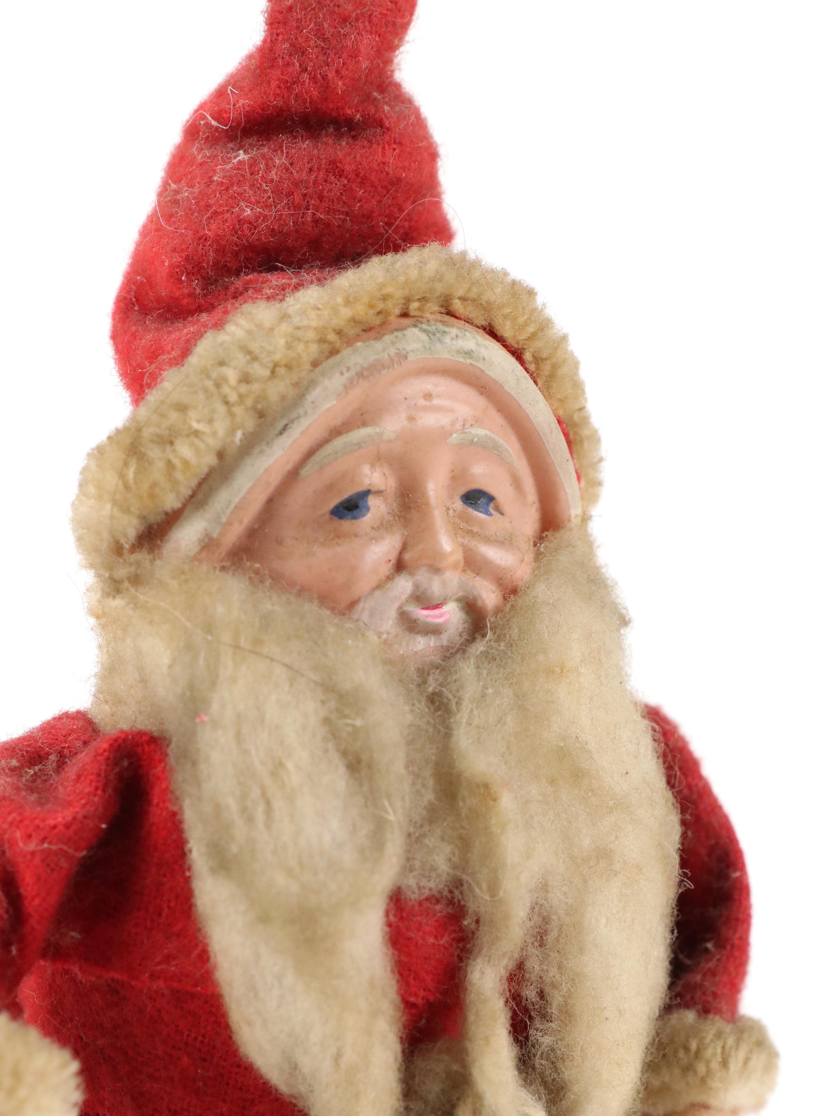 Santa Claus Candy Container with German Wooly Putz Sheep, 20th Century