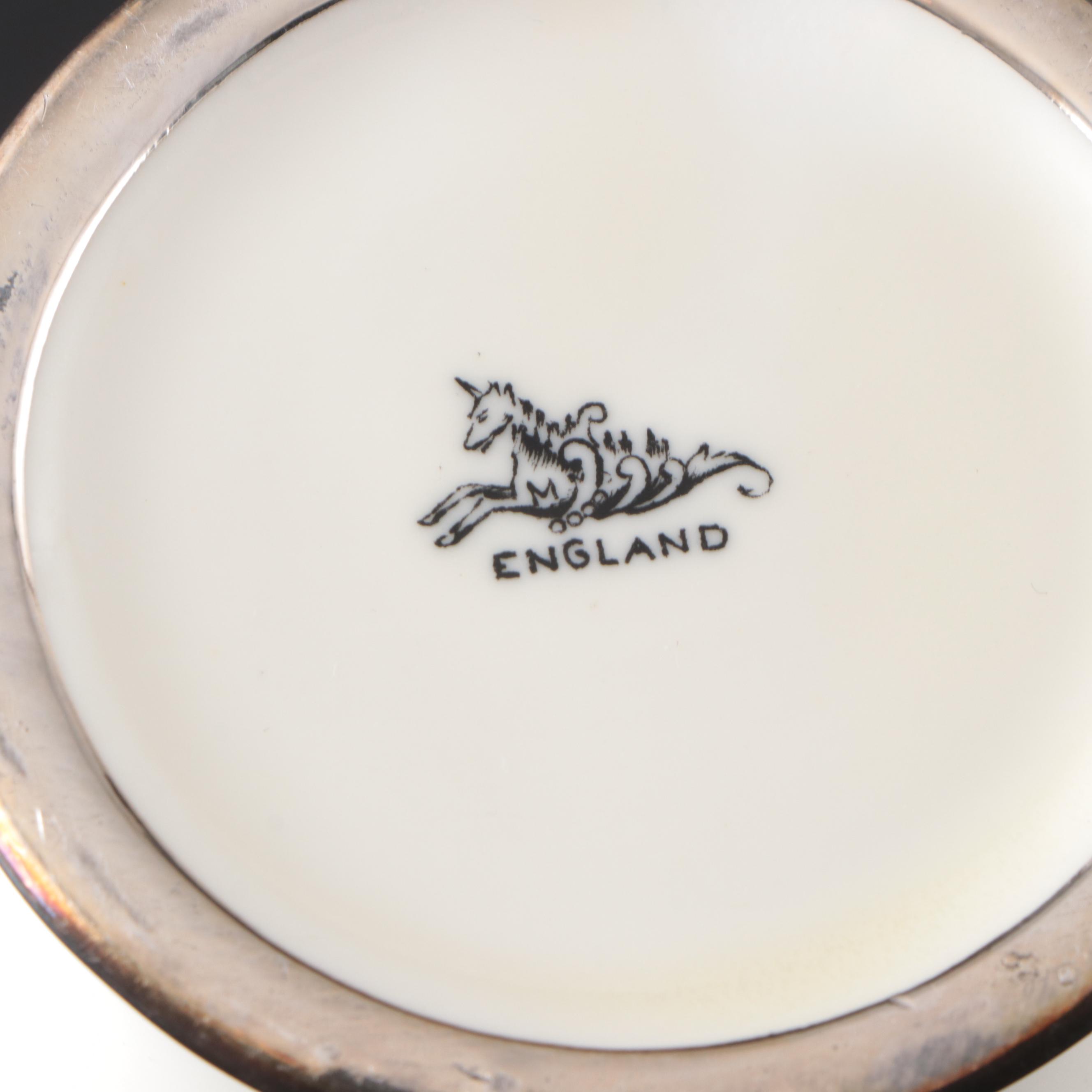 English Mauser Silver Overlay Porcelain Tea Set, Early 20th Century