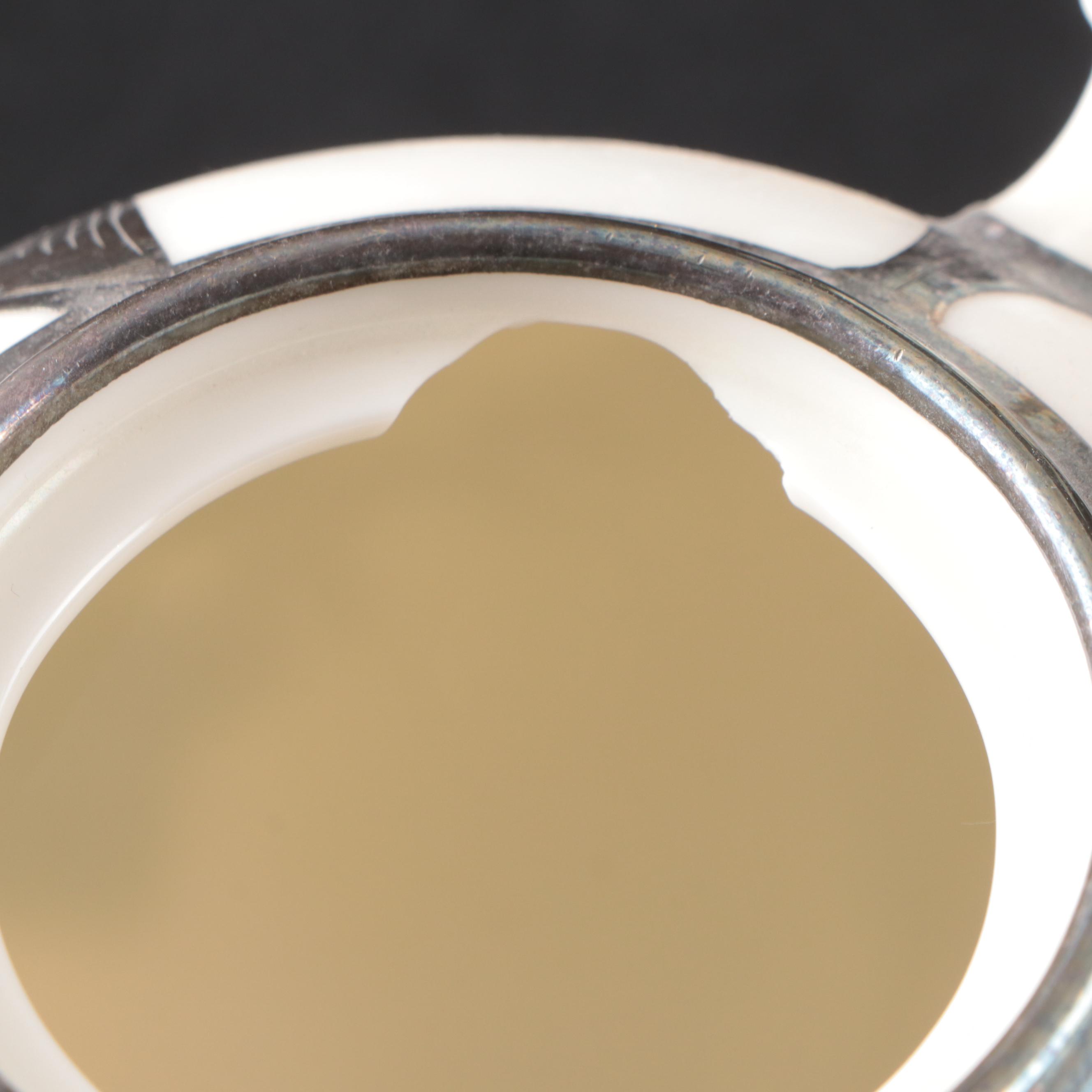 English Mauser Silver Overlay Porcelain Tea Set, Early 20th Century