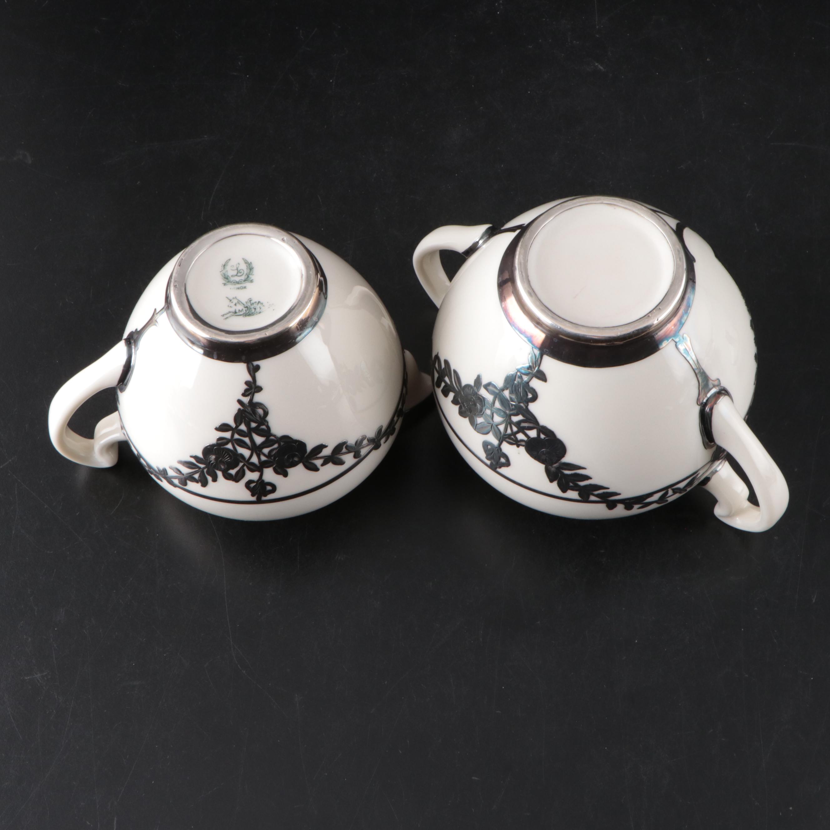 English Mauser Silver Overlay Porcelain Tea Set, Early 20th Century