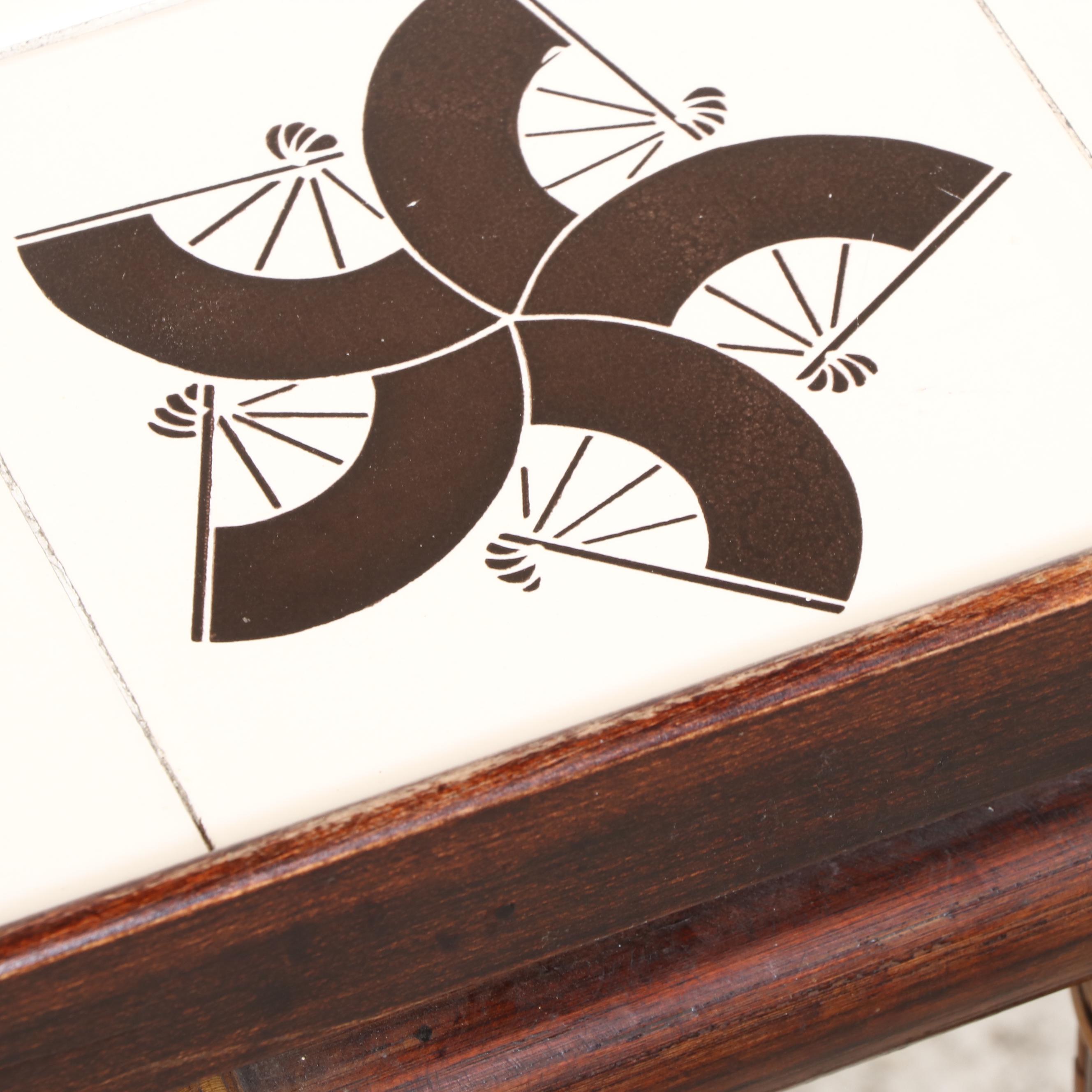 John Wisner for Ficks Reed Tile Top Rattan Side Table, Late 20th Century