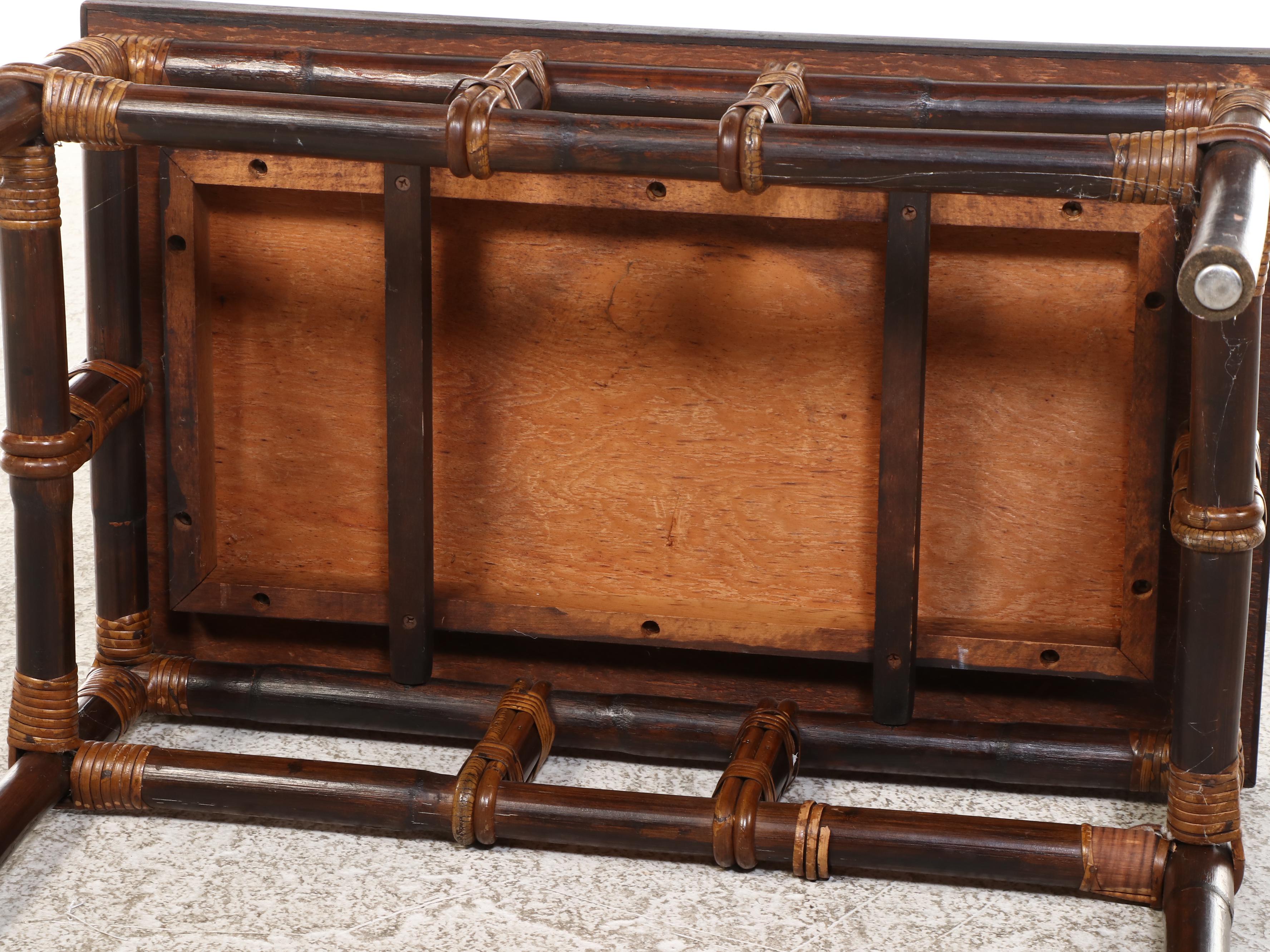 John Wisner for Ficks Reed Tile Top Rattan Side Table, Late 20th Century