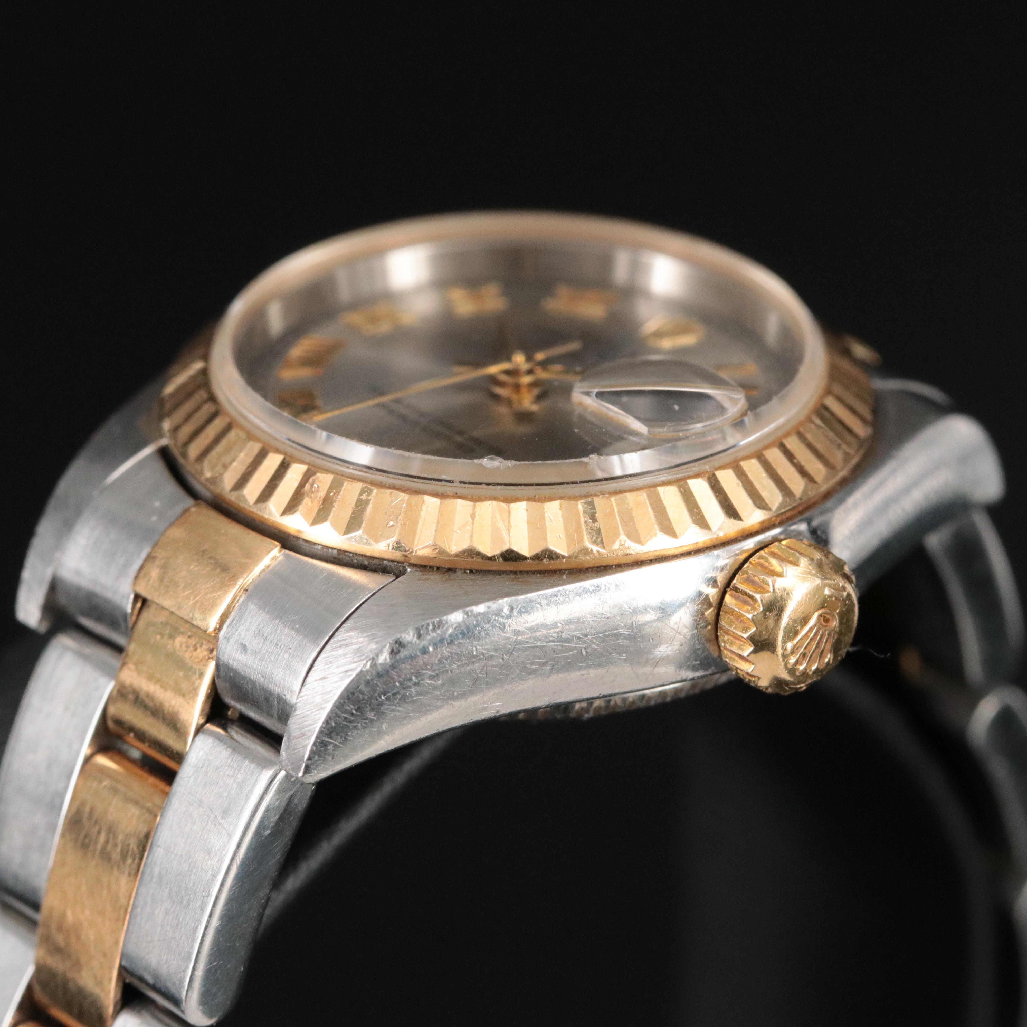 2000 Rolex Roman Slate Dial Two-Tone Datejust Watch