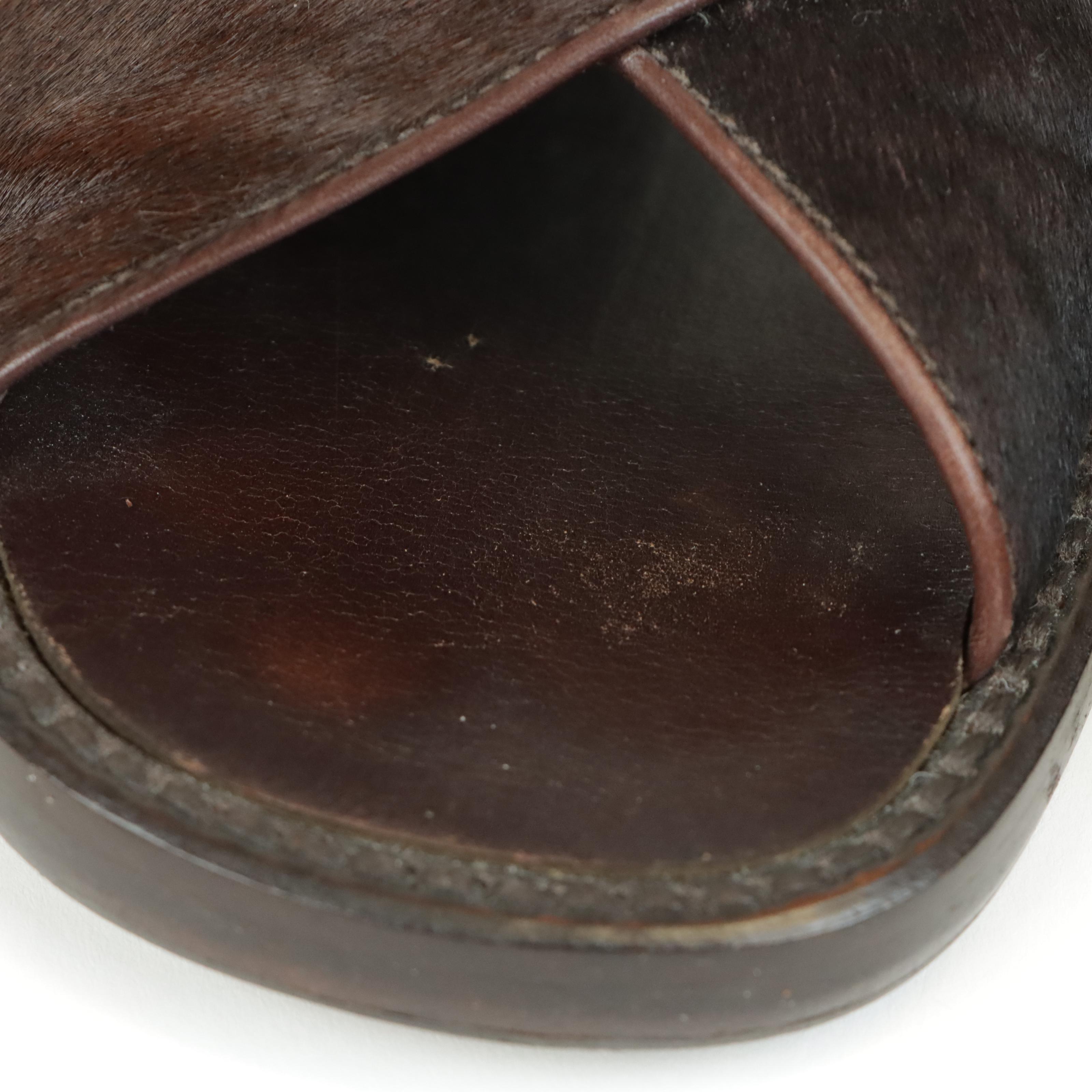 Men's Prada Pony Hair & Leather Sandals in Chocolate Brown