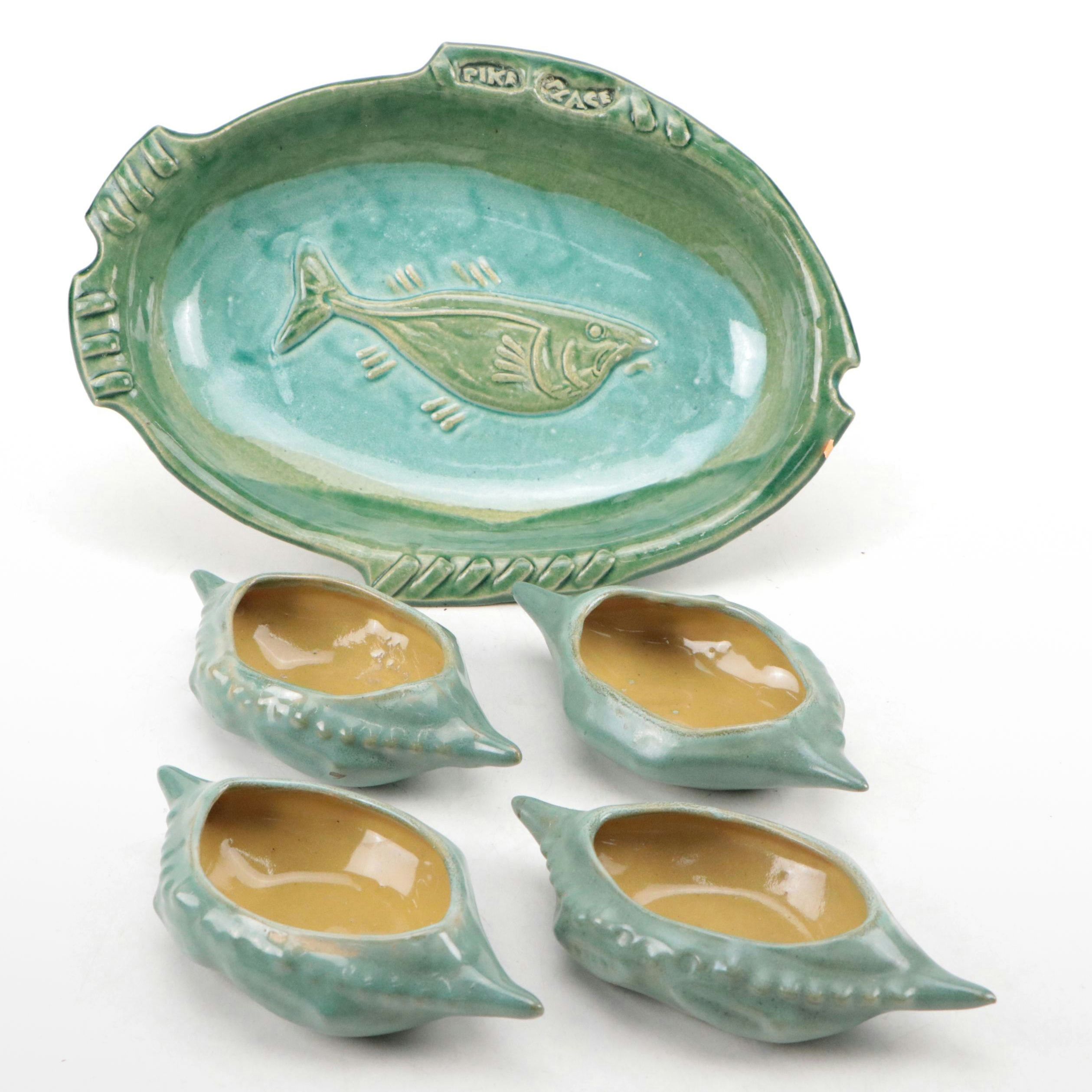 Ceramic Crab Shell Bowls with Art Pottery Fish Platter