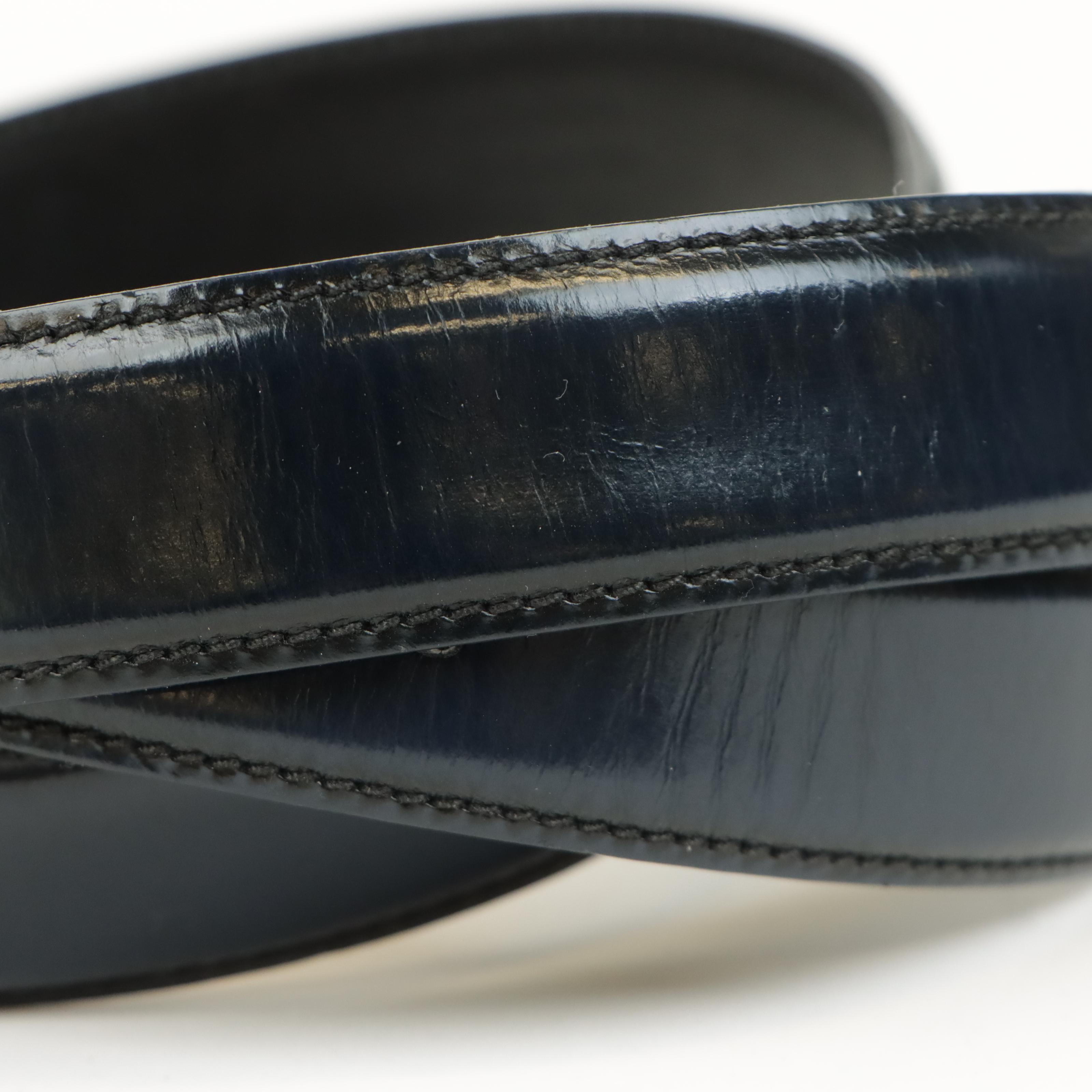 Men's Prada Navy Blue Leather Belt