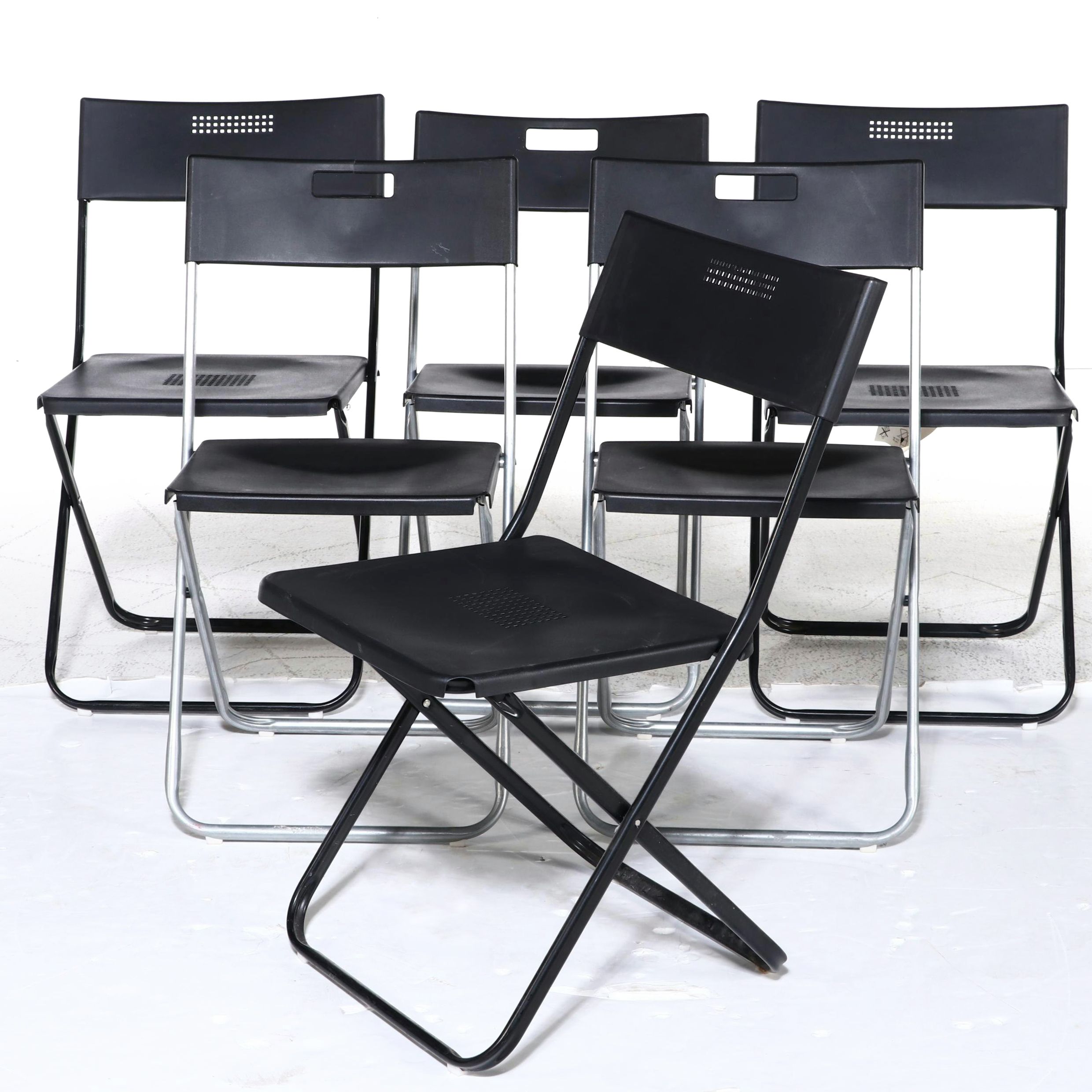 Six IKEA Steel and Plastic Folding Chairs, Incl. "Gund" and "Fejan"
