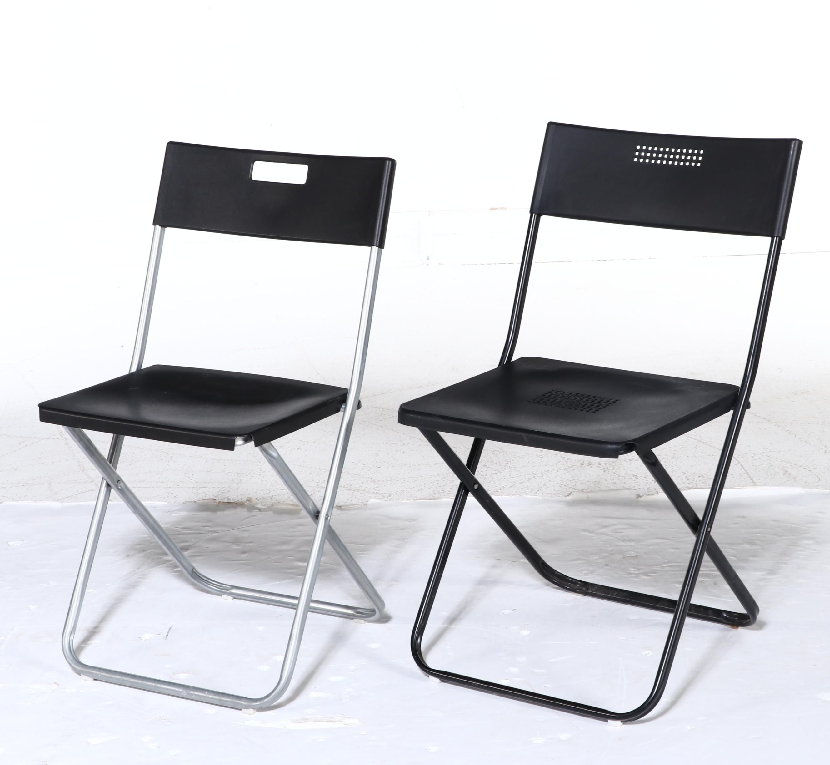 Six IKEA Steel and Plastic Folding Chairs, Incl. "Gund" and "Fejan"