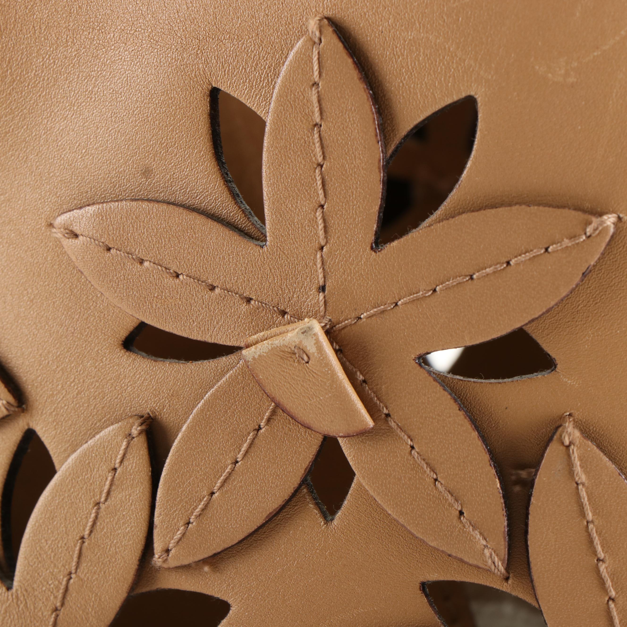 Prada Flower Cut-Out Tote Bag in Tan Leather