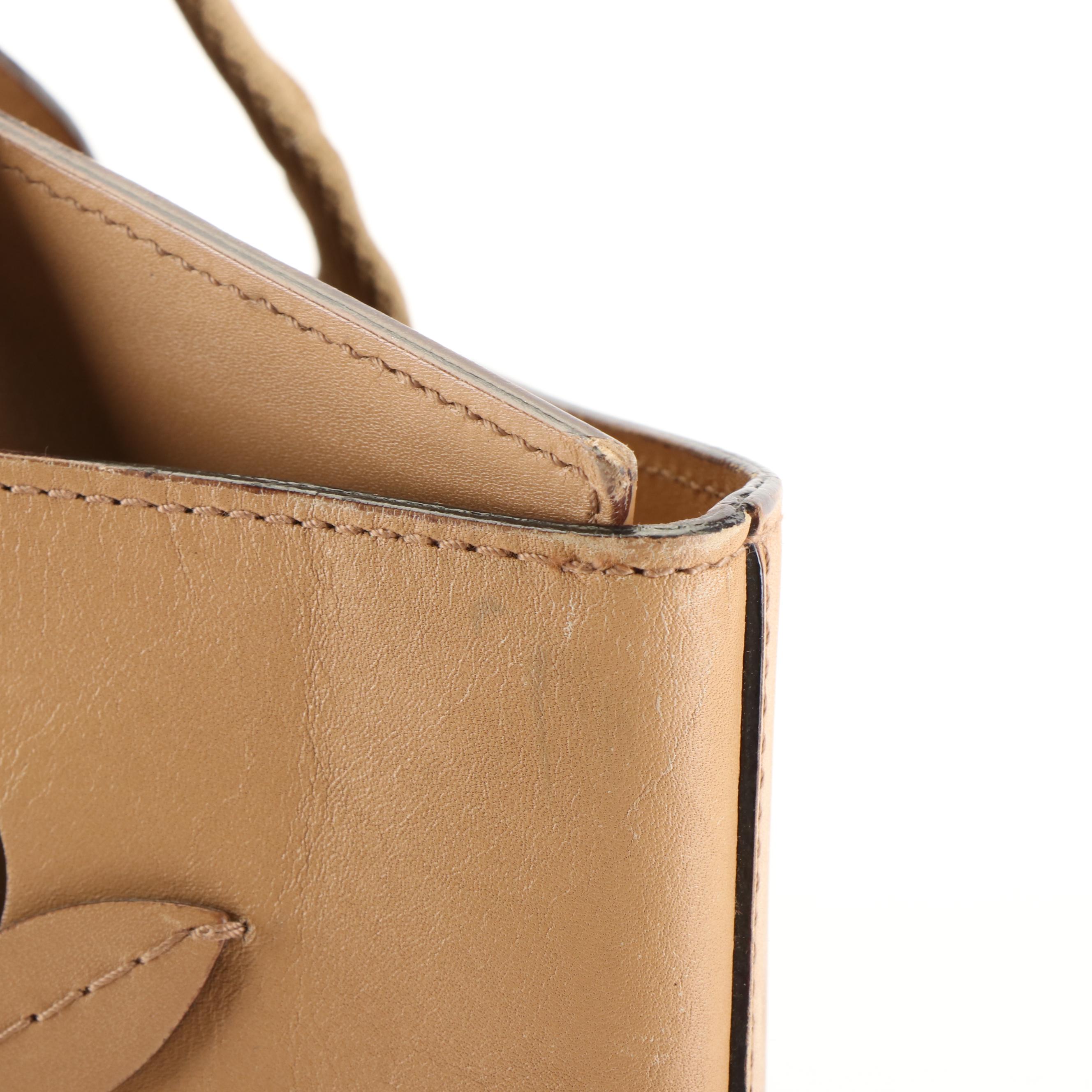 Prada Flower Cut-Out Tote Bag in Tan Leather