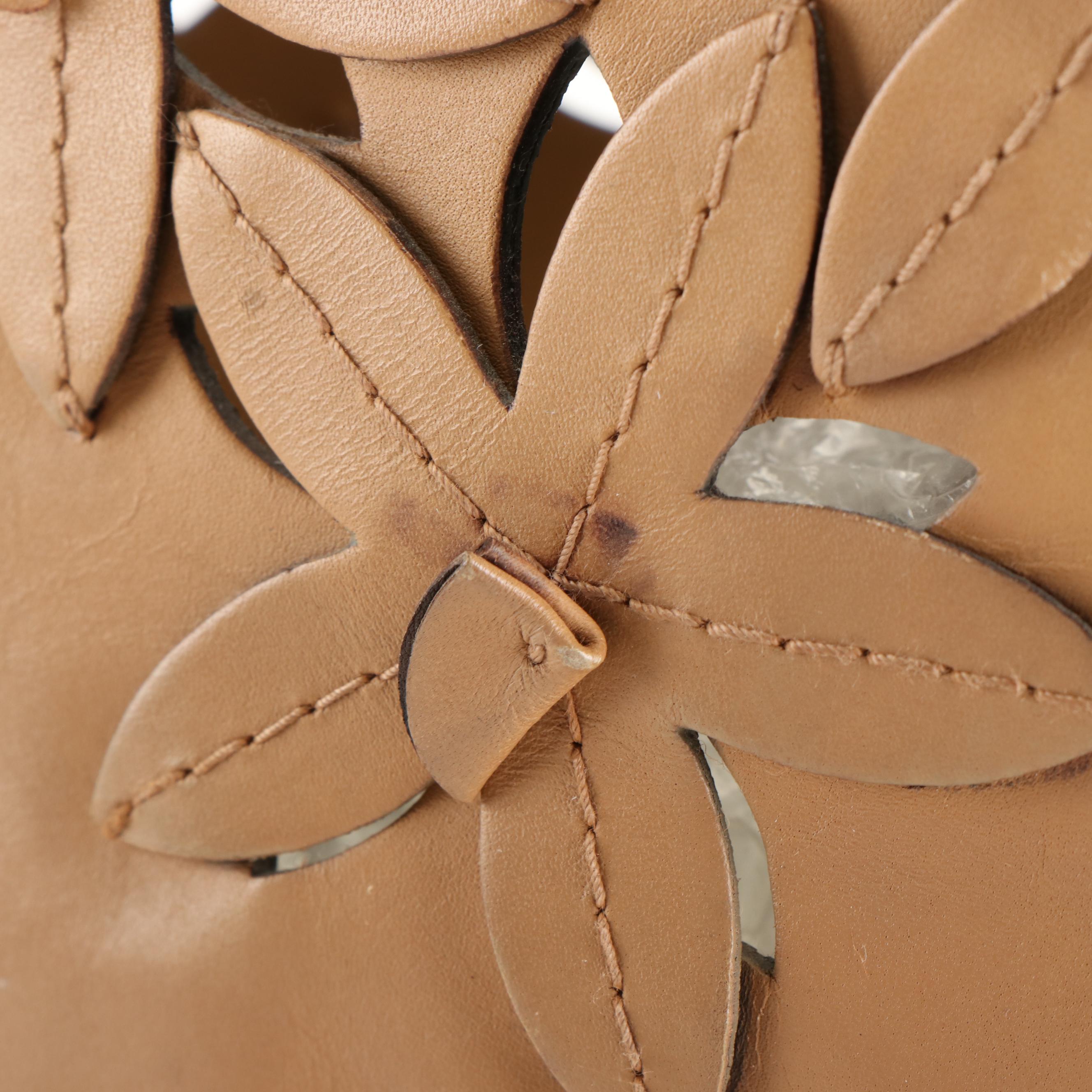 Prada Flower Cut-Out Tote Bag in Tan Leather