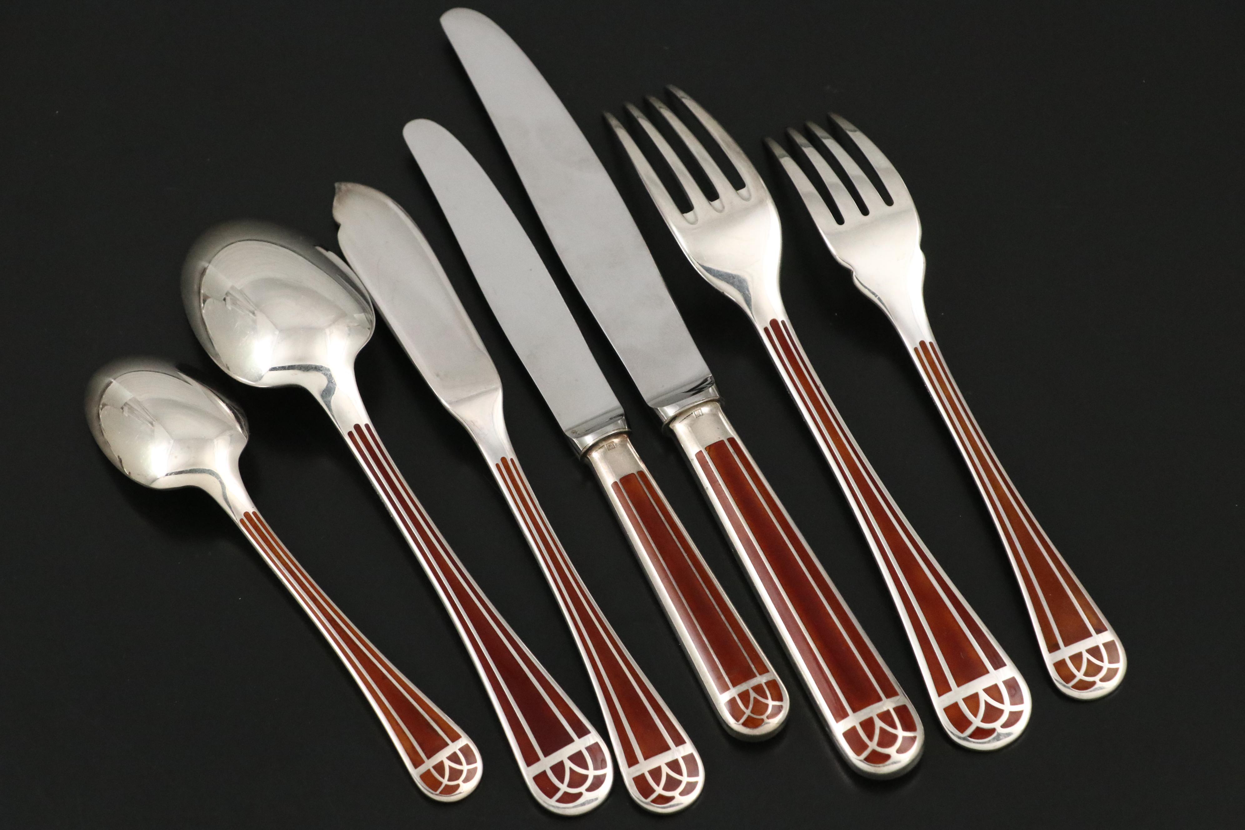 Christofle "Talisman" Enameled Silver Plate Flatware