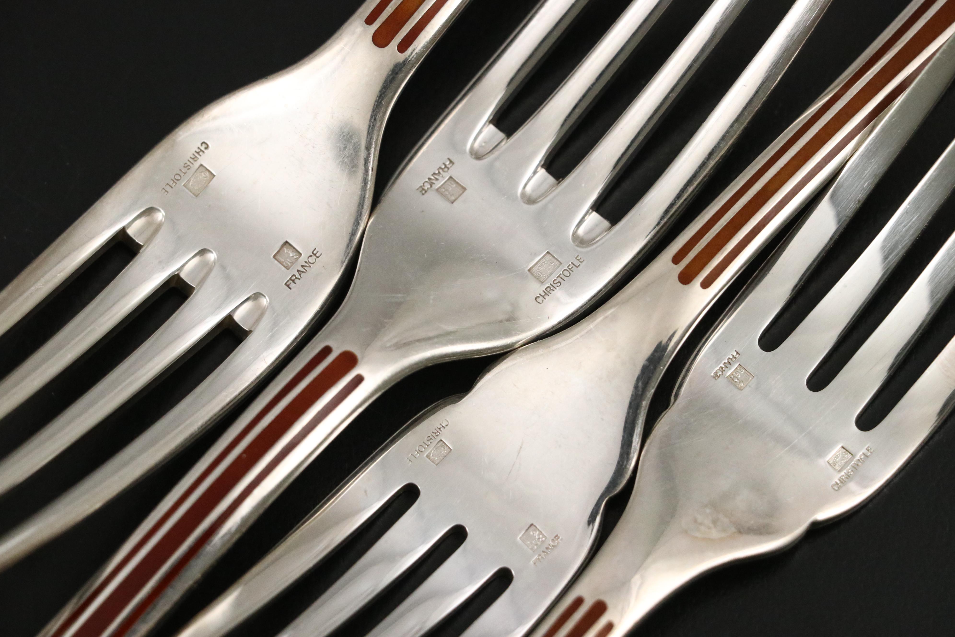 Christofle "Talisman" Enameled Silver Plate Flatware