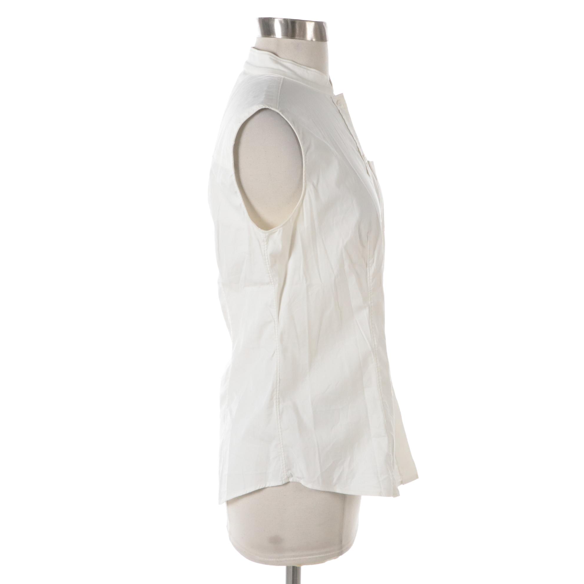 Prada White Stretch Cotton Sleeveless Button-Up Shirt