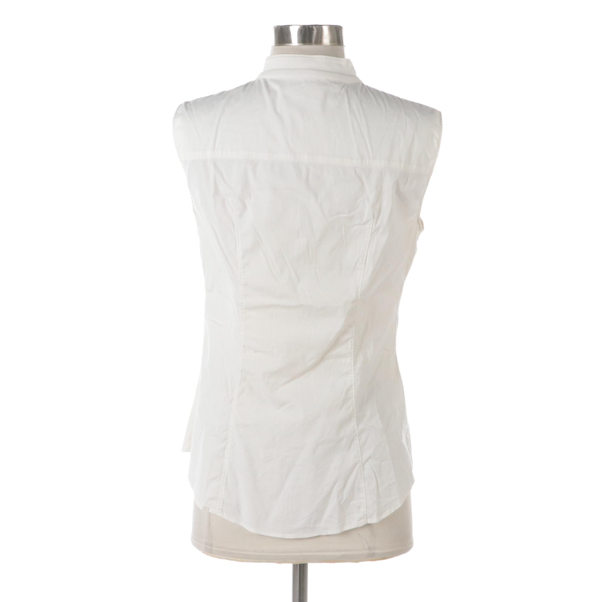 Prada White Stretch Cotton Sleeveless Button-Up Shirt