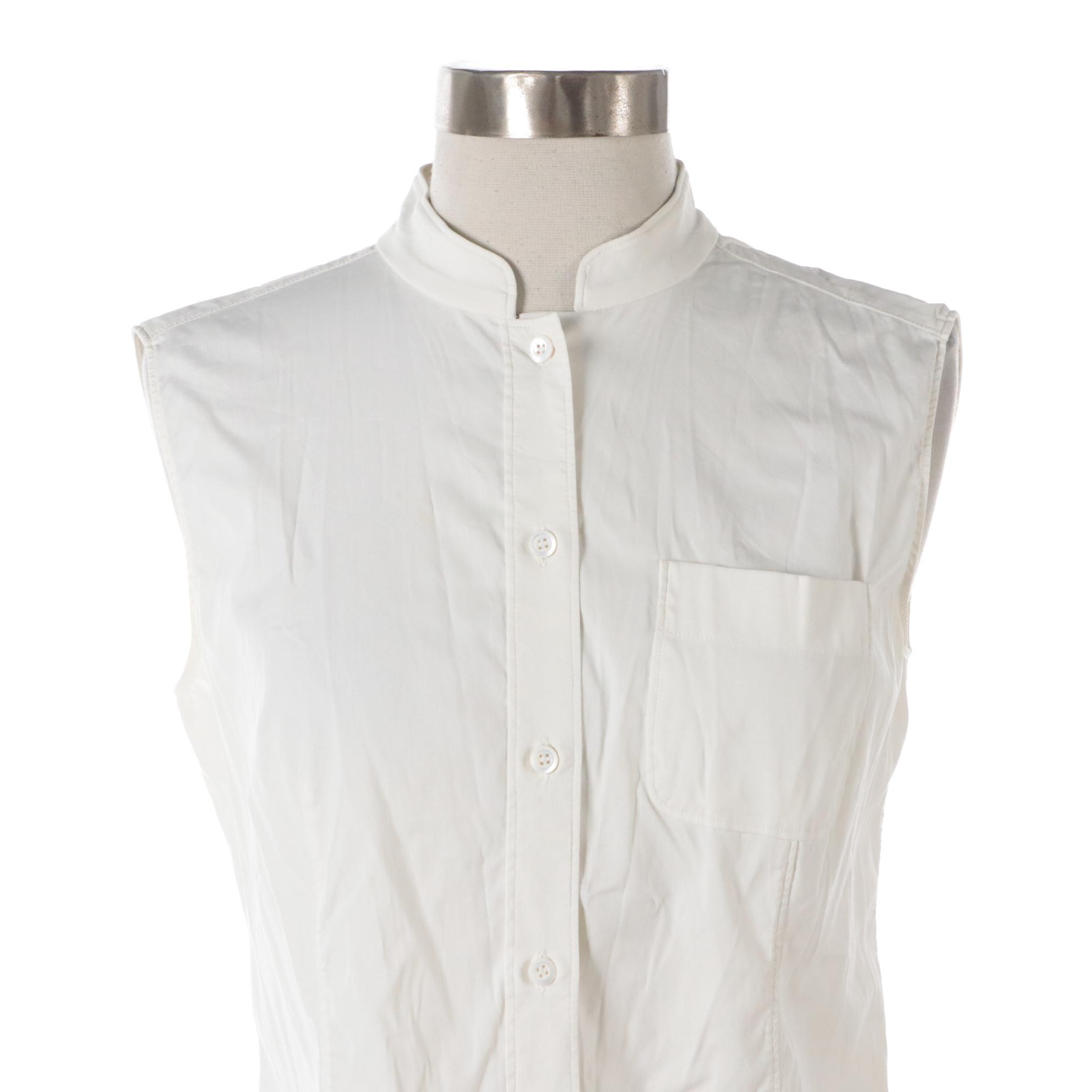 Prada White Stretch Cotton Sleeveless Button-Up Shirt