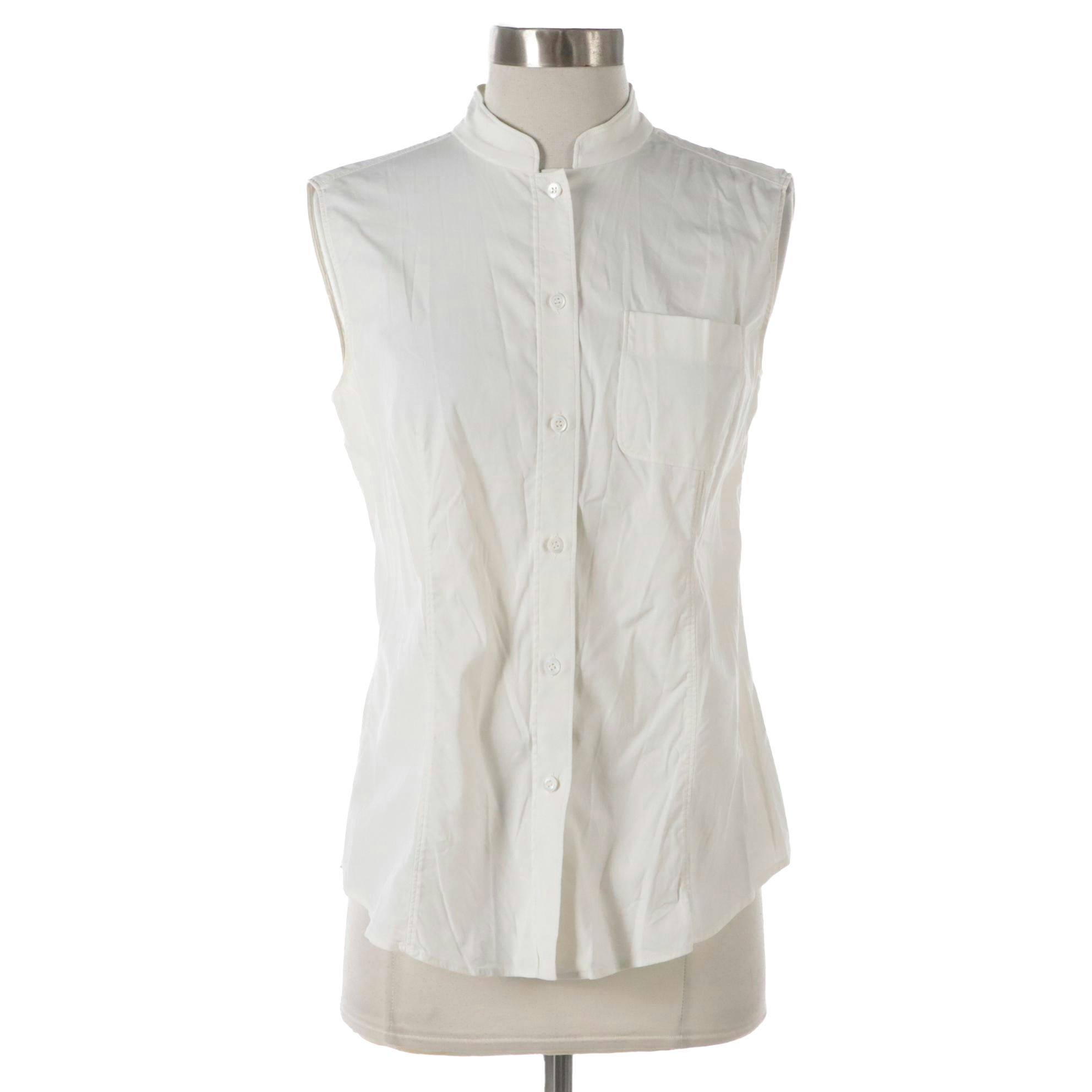 Prada White Stretch Cotton Sleeveless Button-Up Shirt