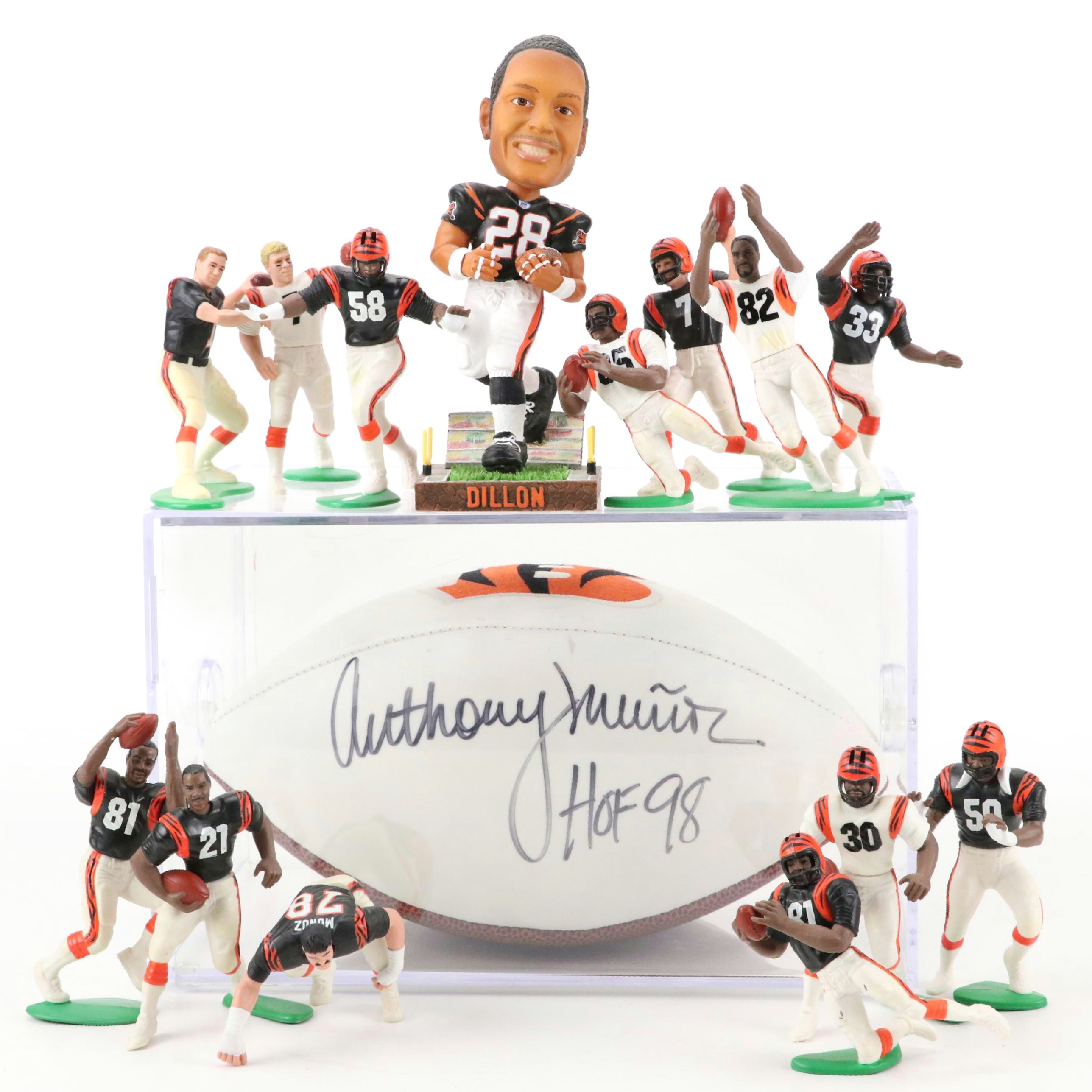 Anthony Muñoz Signed "HOF 98" Cincinnati Bengals Football with Display and More