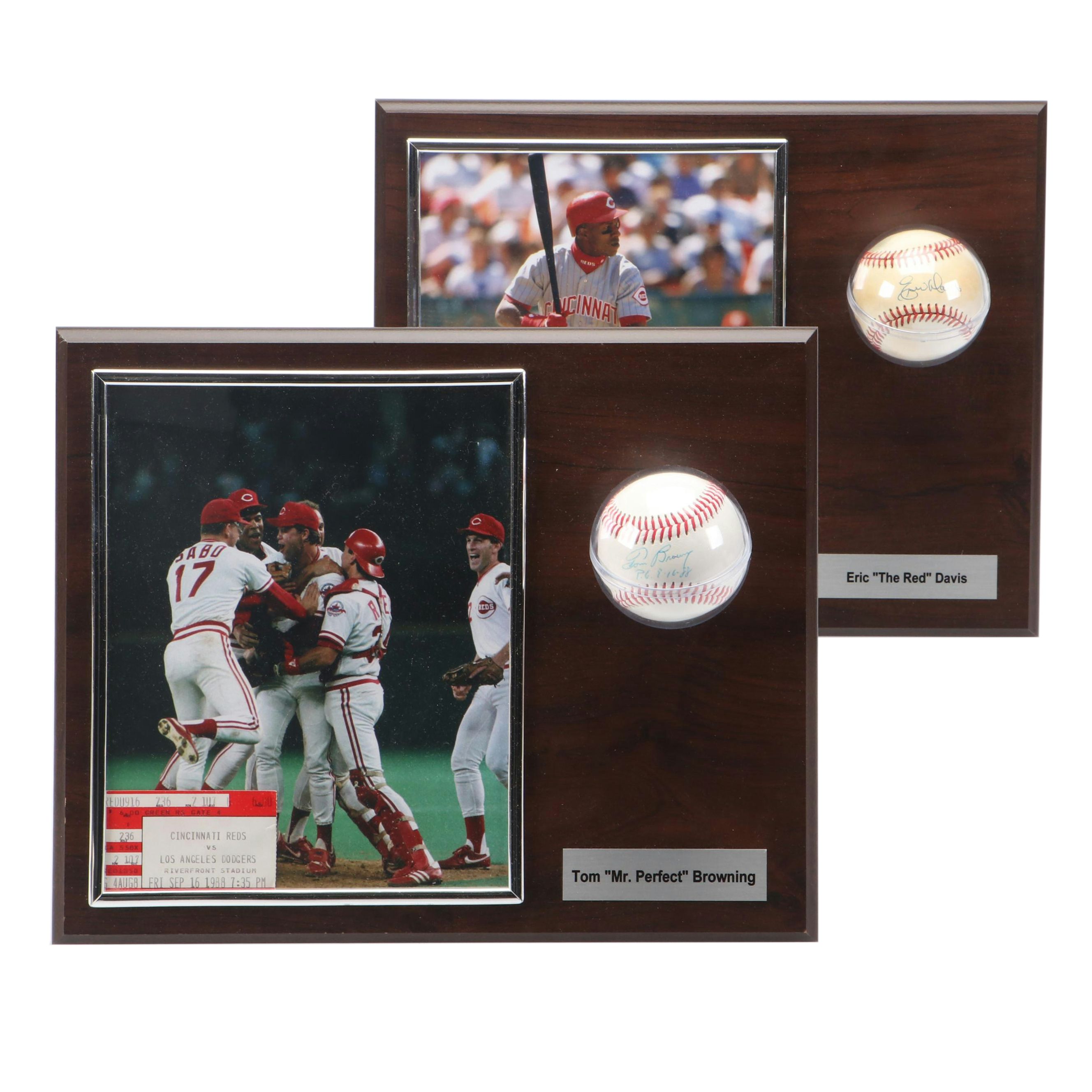 Eric Davis Signed "Cycle Hitting" & Tom Browning Signed "Perfect Game" Displays