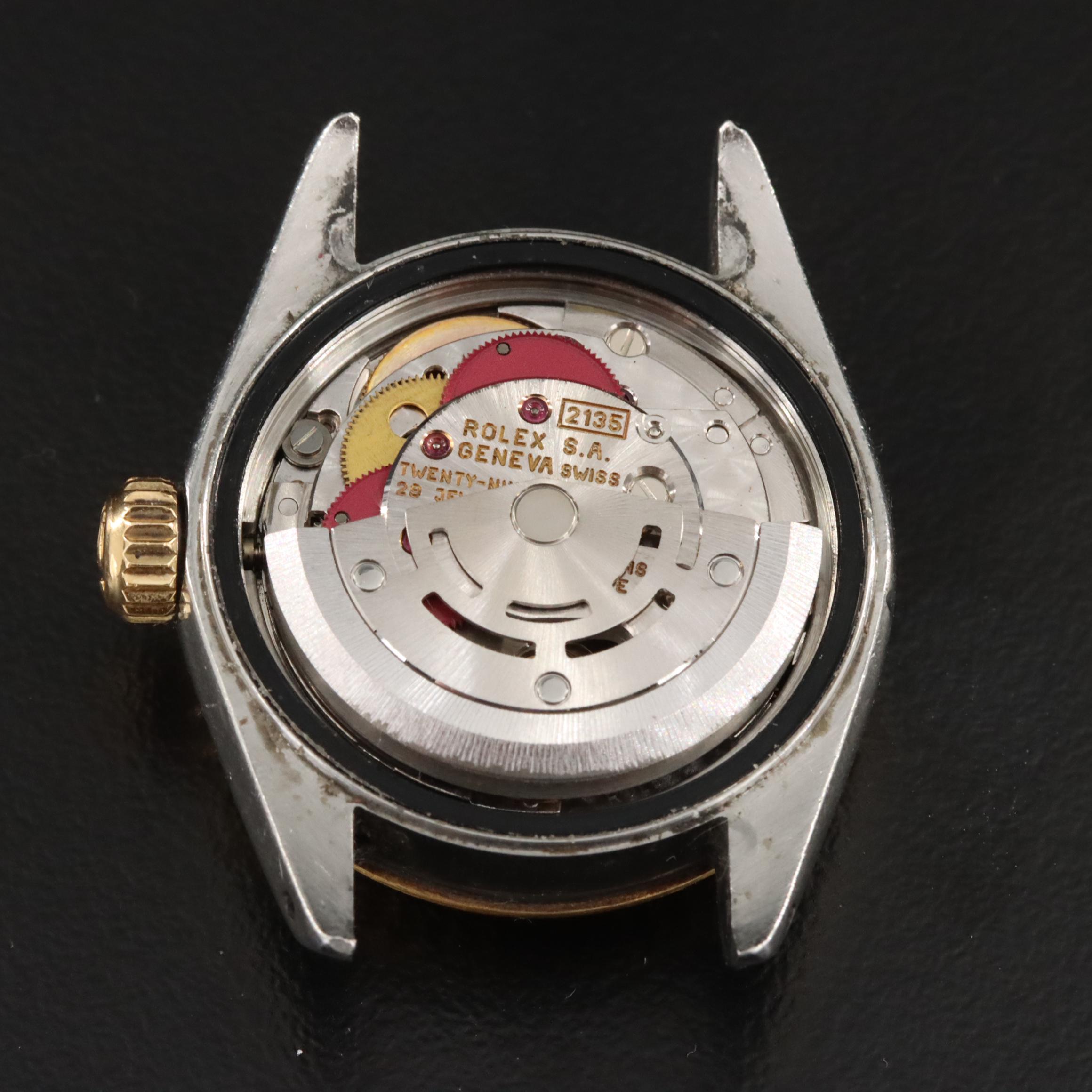 1991 18K Gold and Steelinox Rolex Black Pyramid Roman Dial Datejust Watch