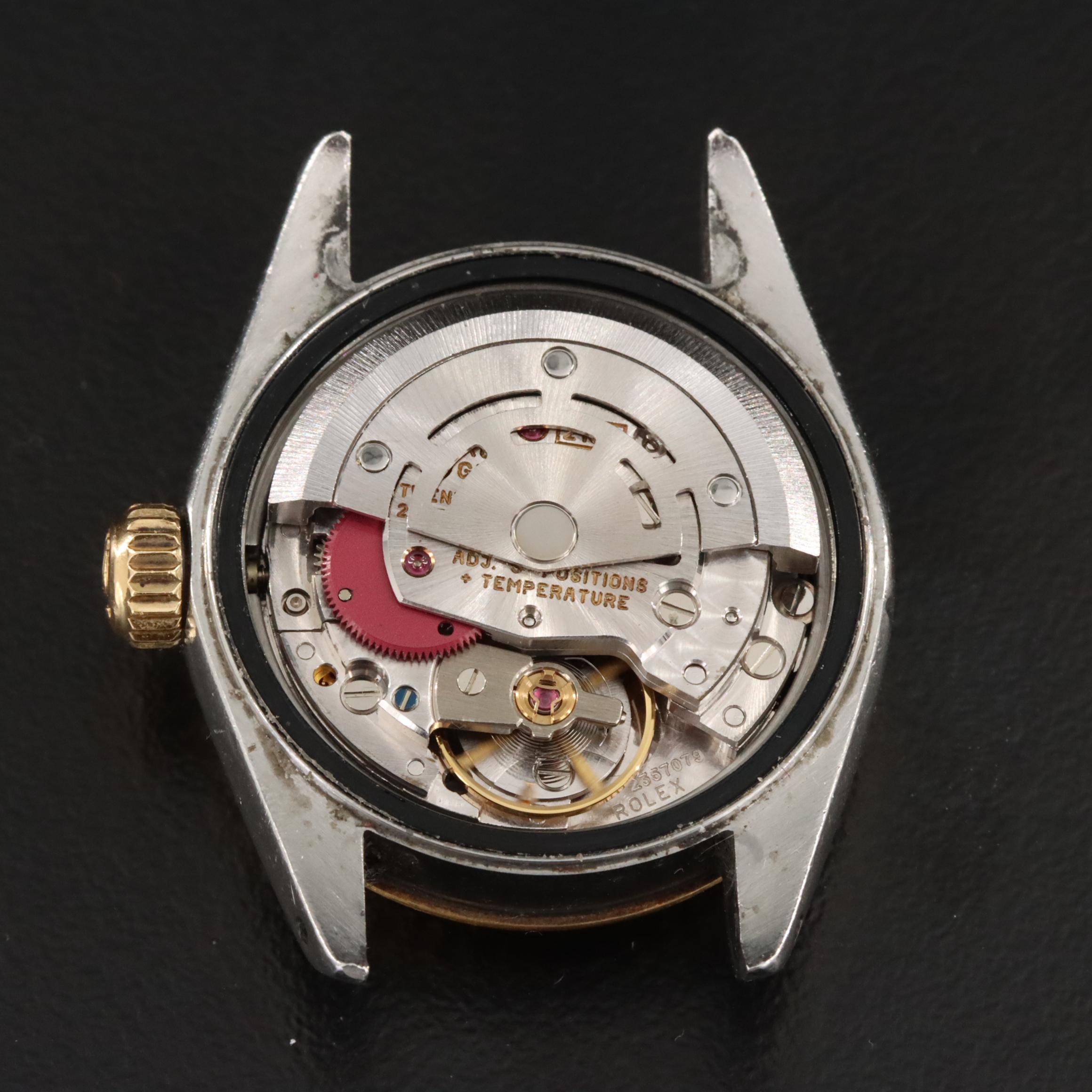 1991 18K Gold and Steelinox Rolex Black Pyramid Roman Dial Datejust Watch