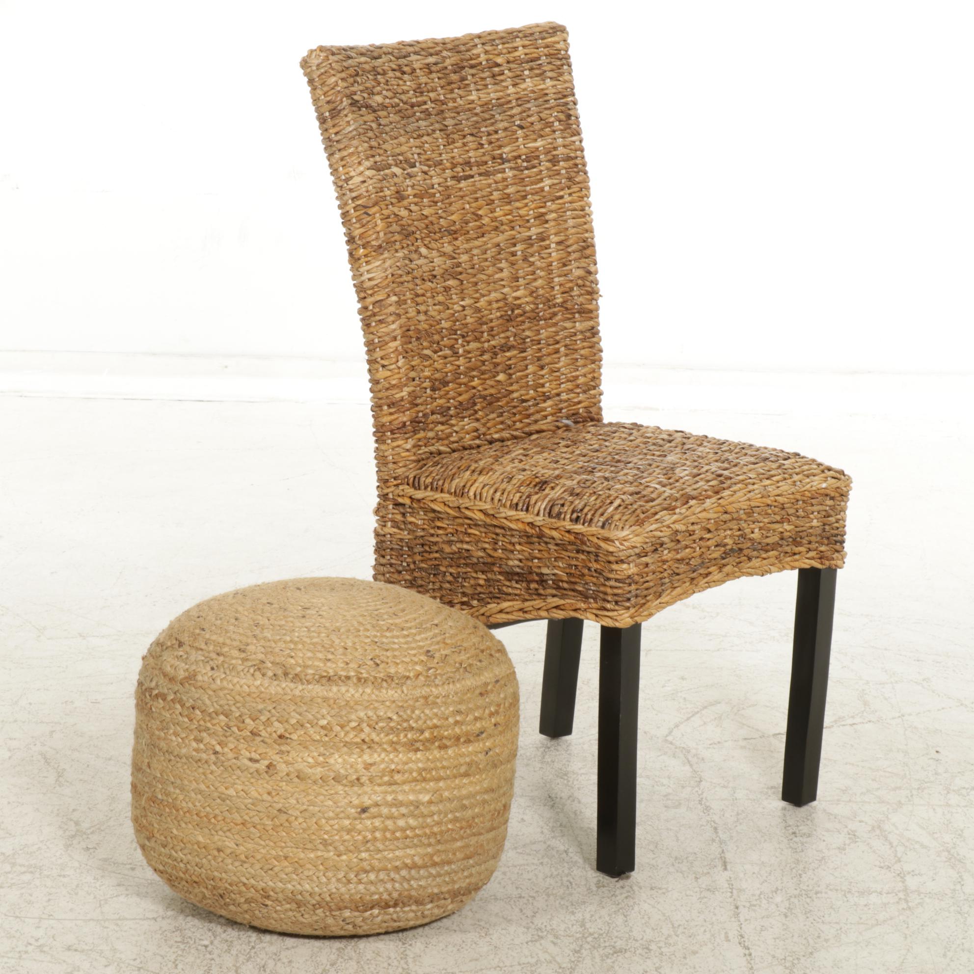 Classic Concepts Woven Jute Side Chair with Poly & Bark Woven Fiber Pouf
