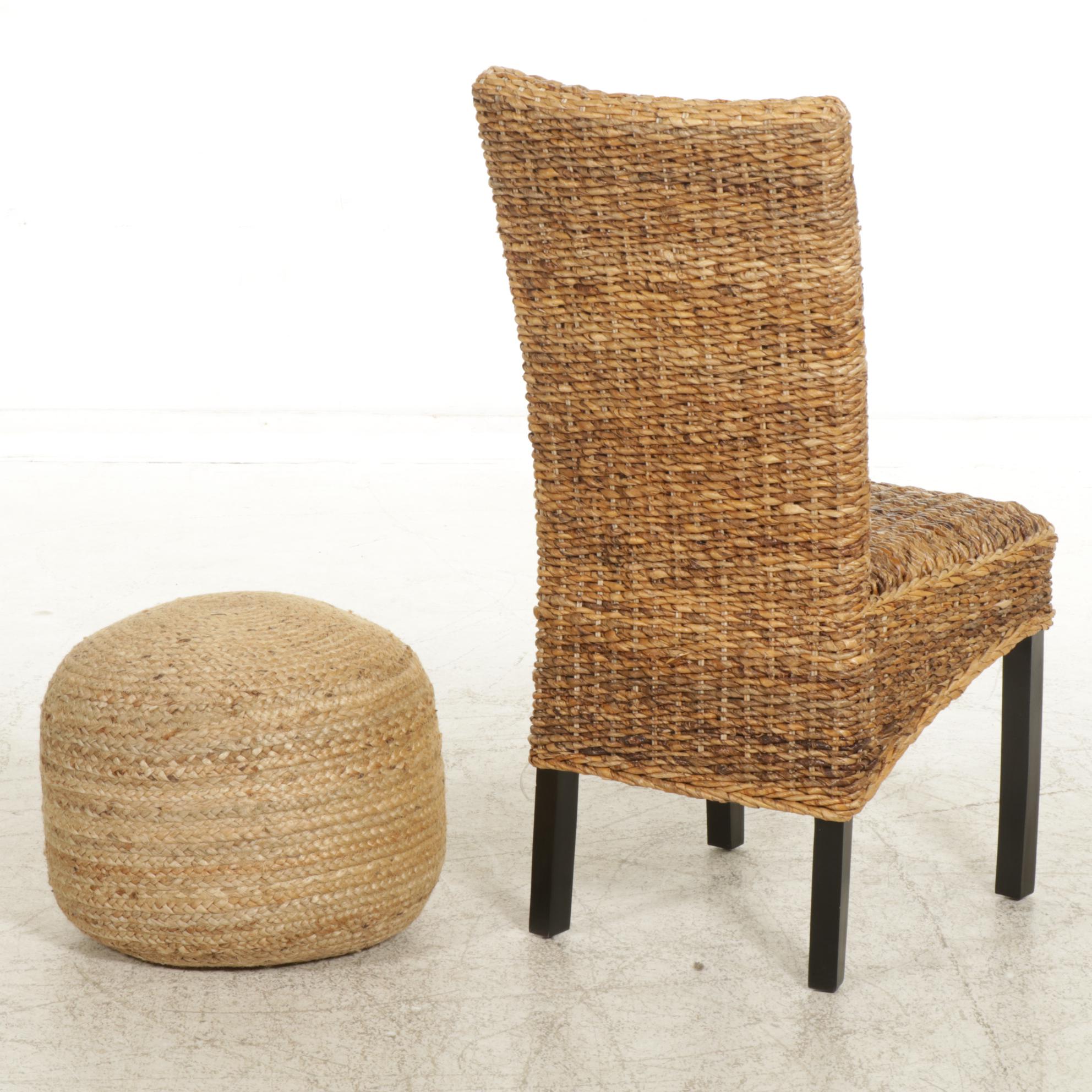 Classic Concepts Woven Jute Side Chair with Poly & Bark Woven Fiber Pouf