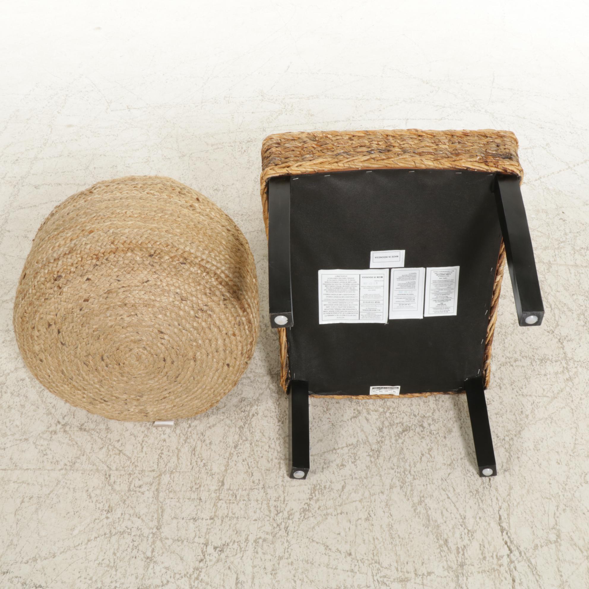 Classic Concepts Woven Jute Side Chair with Poly & Bark Woven Fiber Pouf