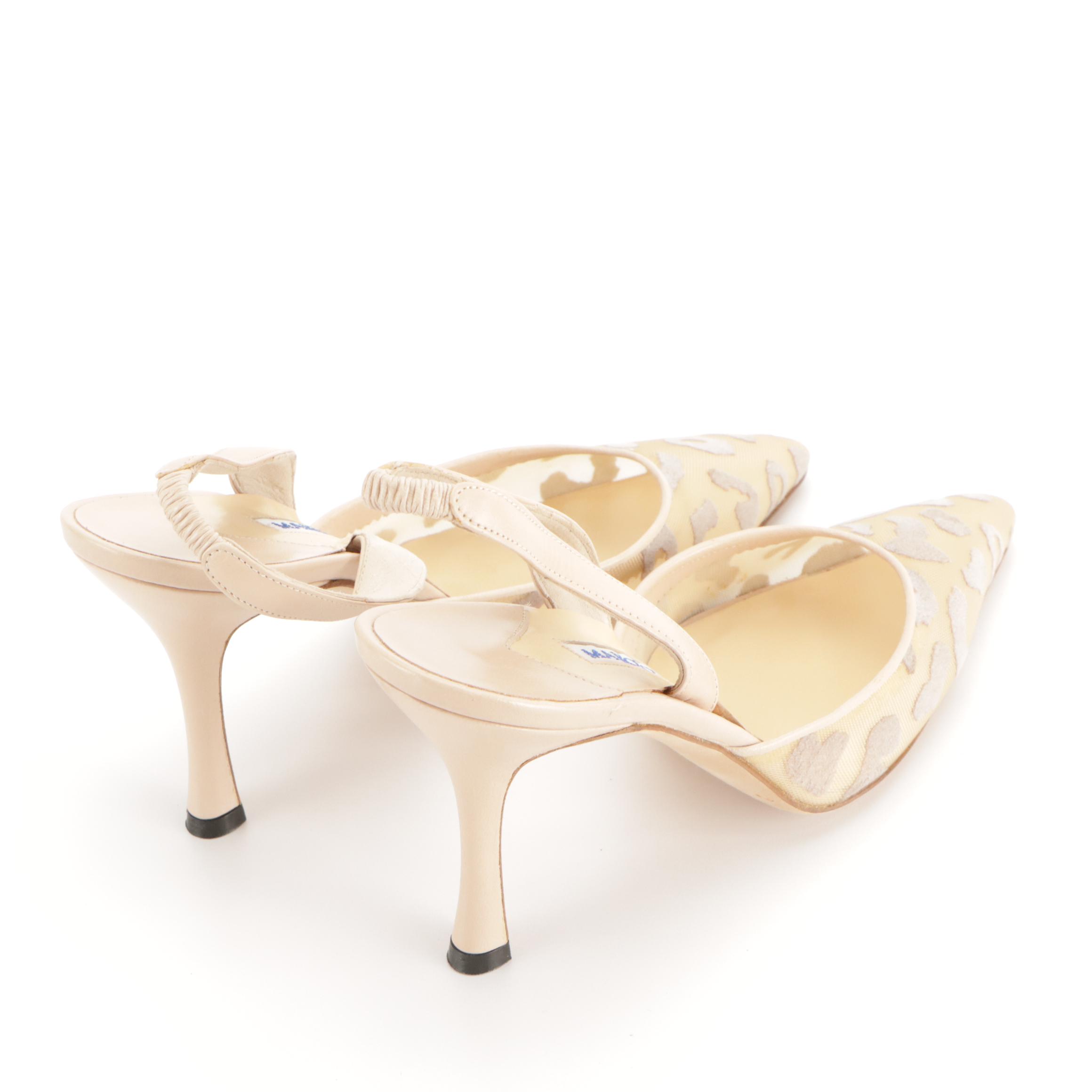 Manolo Blahnik Slingbacks in Textile and Leather