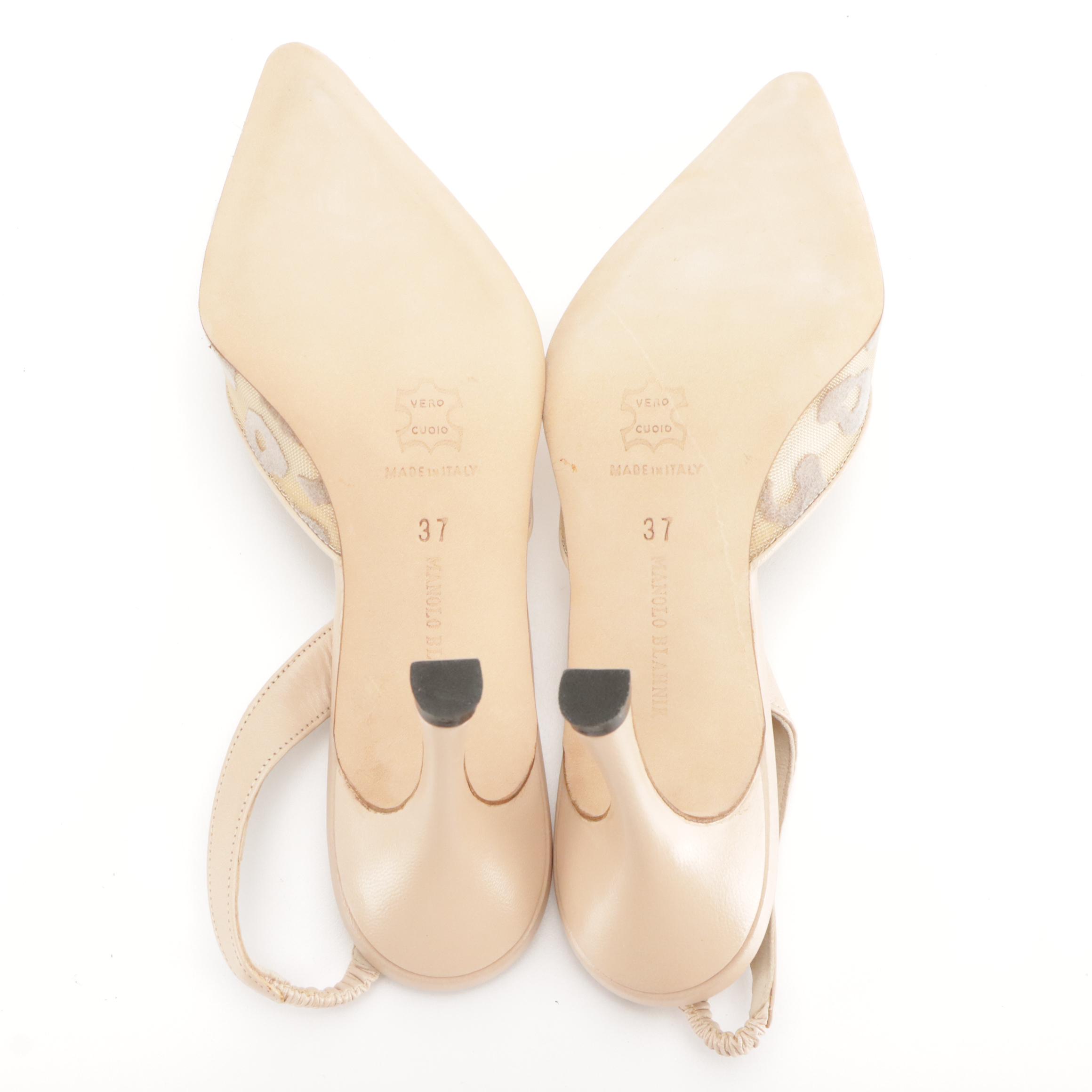 Manolo Blahnik Slingbacks in Textile and Leather