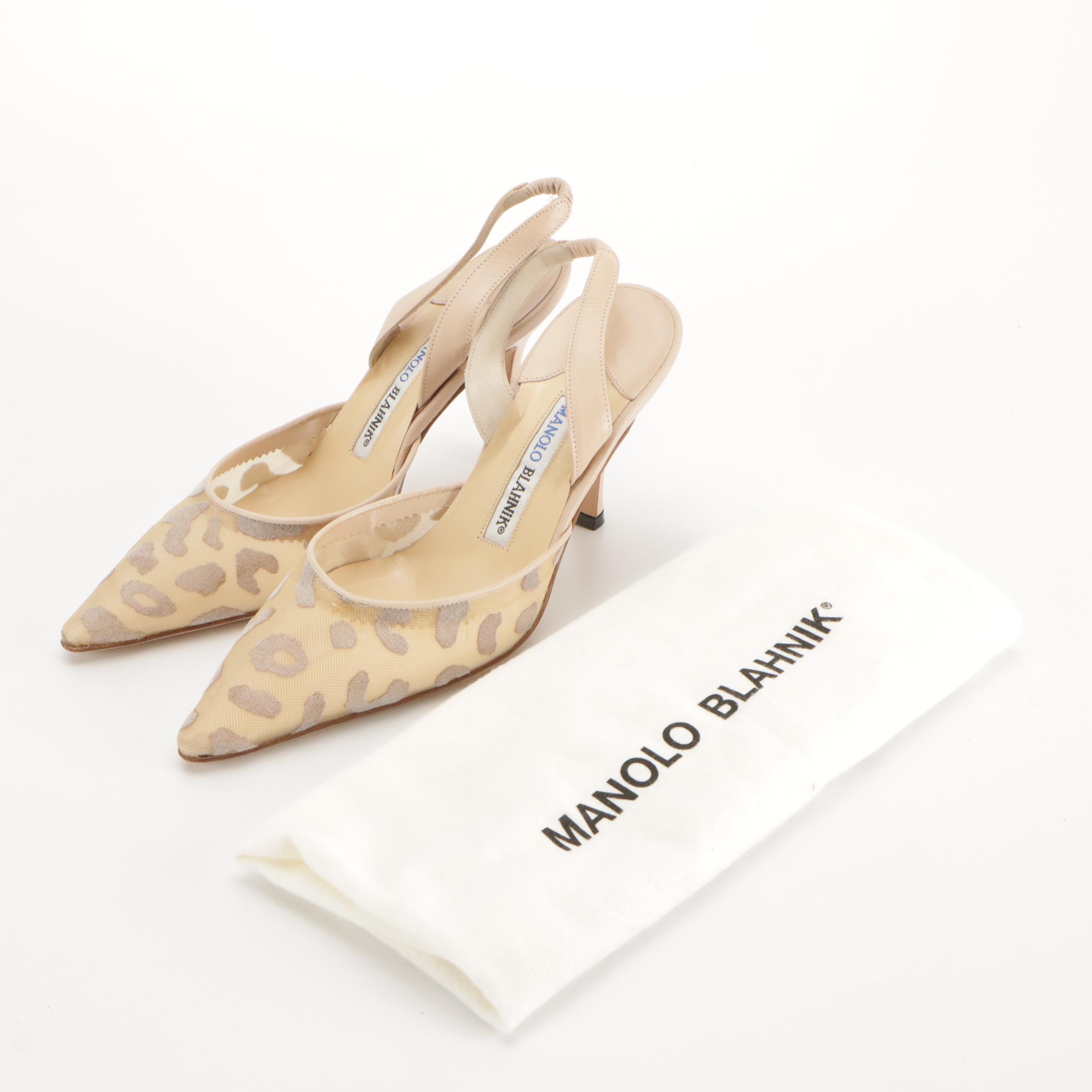 Manolo Blahnik Slingbacks in Textile and Leather