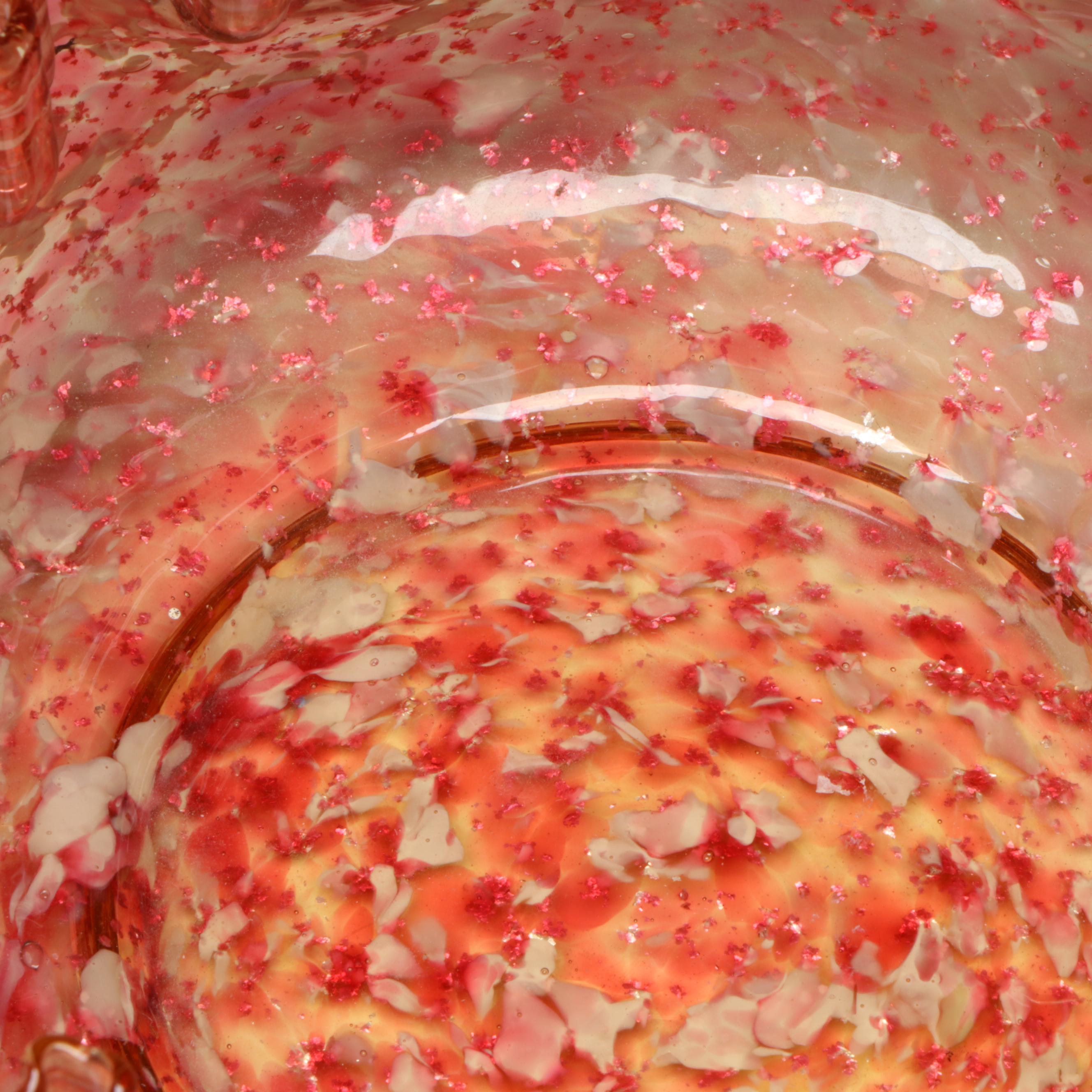 Victorian Pink and Aventurine Art Glass Crimped Edge Bowl