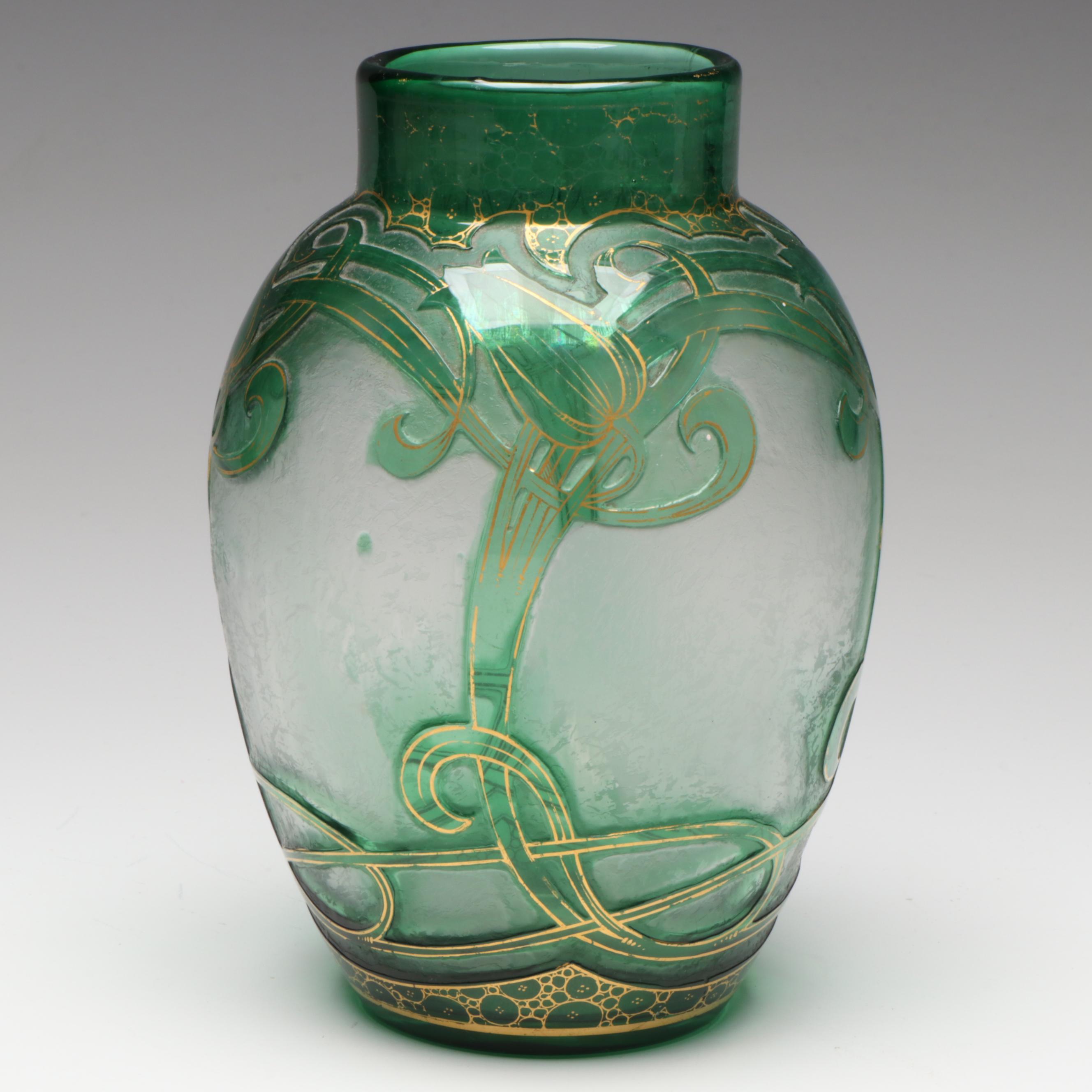 Dorflinger Honesdale Art Nouveau Gilt Cameo Glass Vase