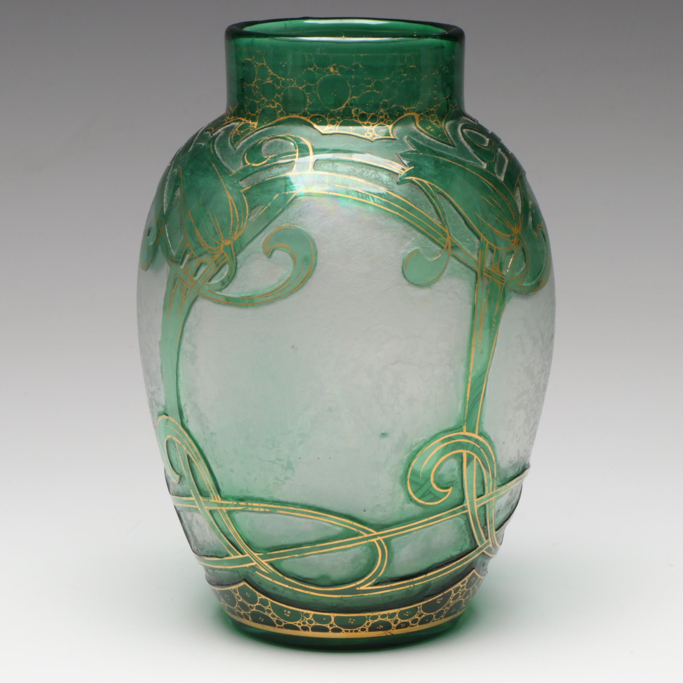 Dorflinger Honesdale Art Nouveau Gilt Cameo Glass Vase