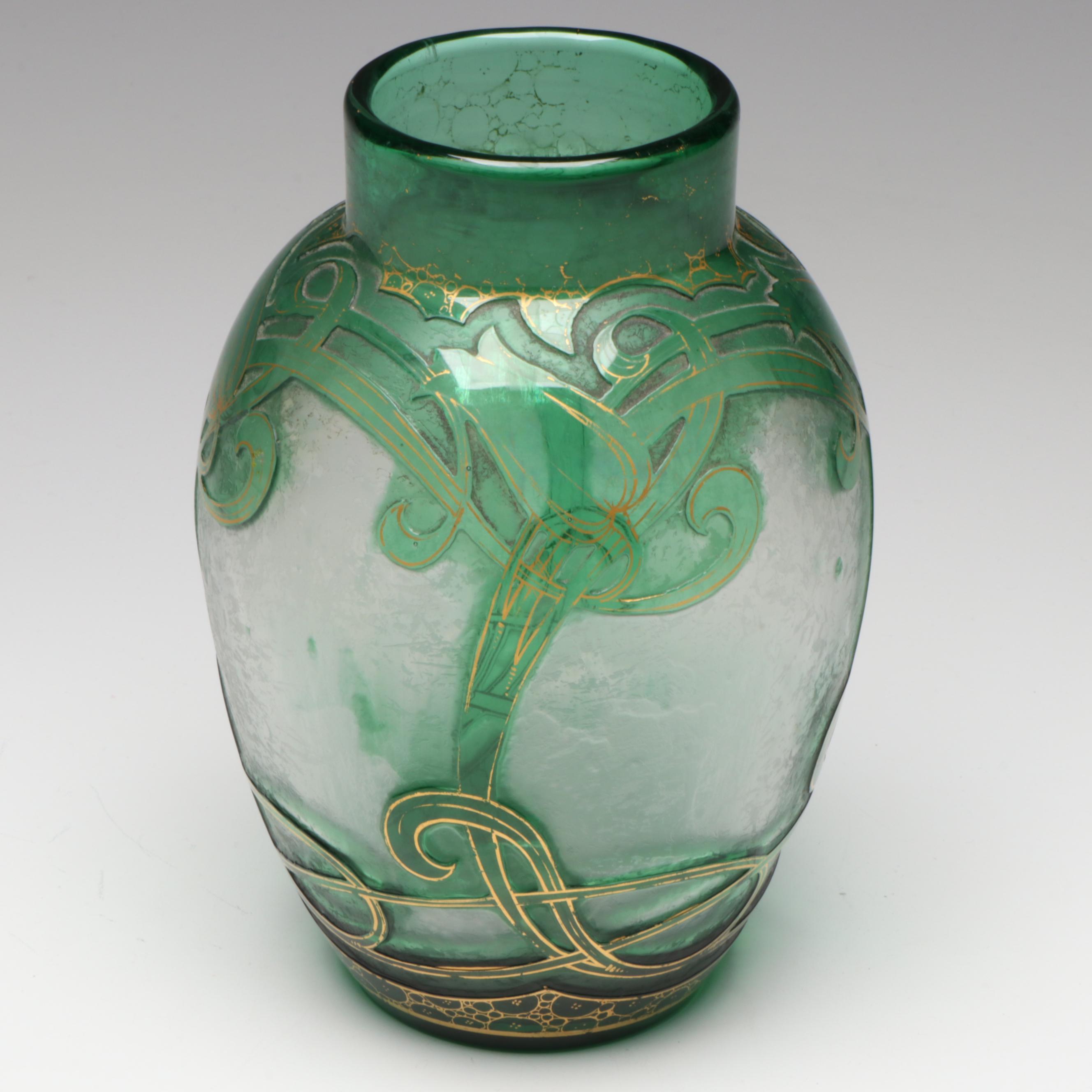 Dorflinger Honesdale Art Nouveau Gilt Cameo Glass Vase